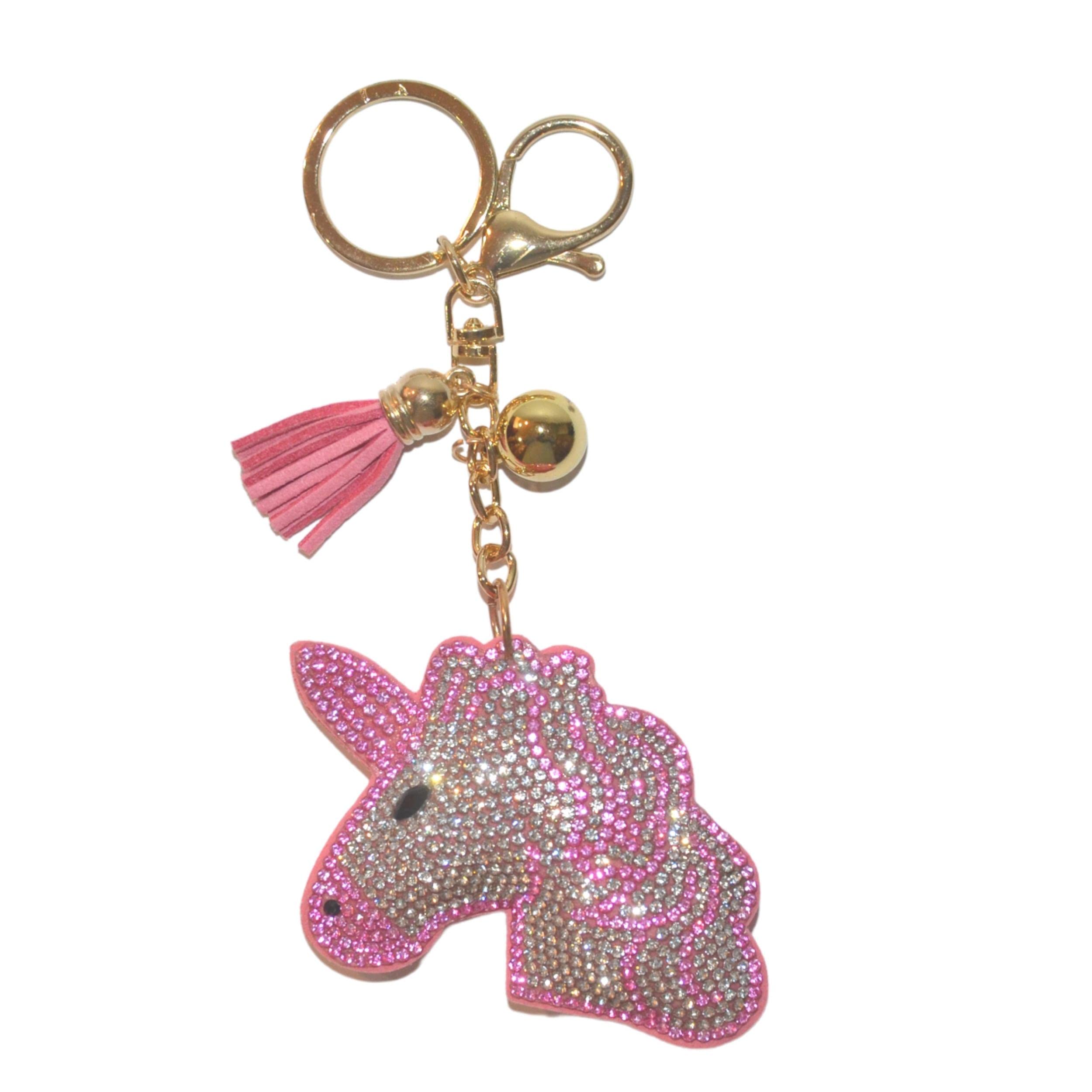 Popfizzy Bling Keychain, Rhinestone Purse Charm, Backpack Key Chain, Crystal Bag Charms, Key Fob, Pink Unicorn (Gold), One Size