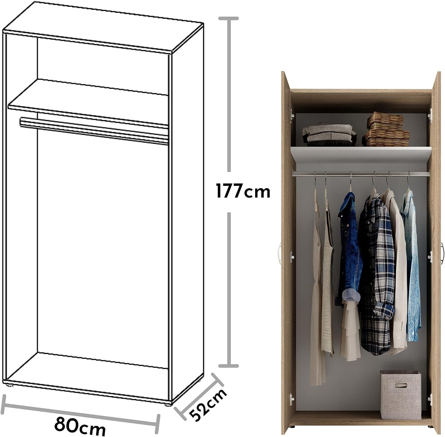 AVANTI TRENDSTORE Armadio Balu 2 a 2 Ante a Battente per Camera da Letto, Marrone, 81 x 177 x 52 cm