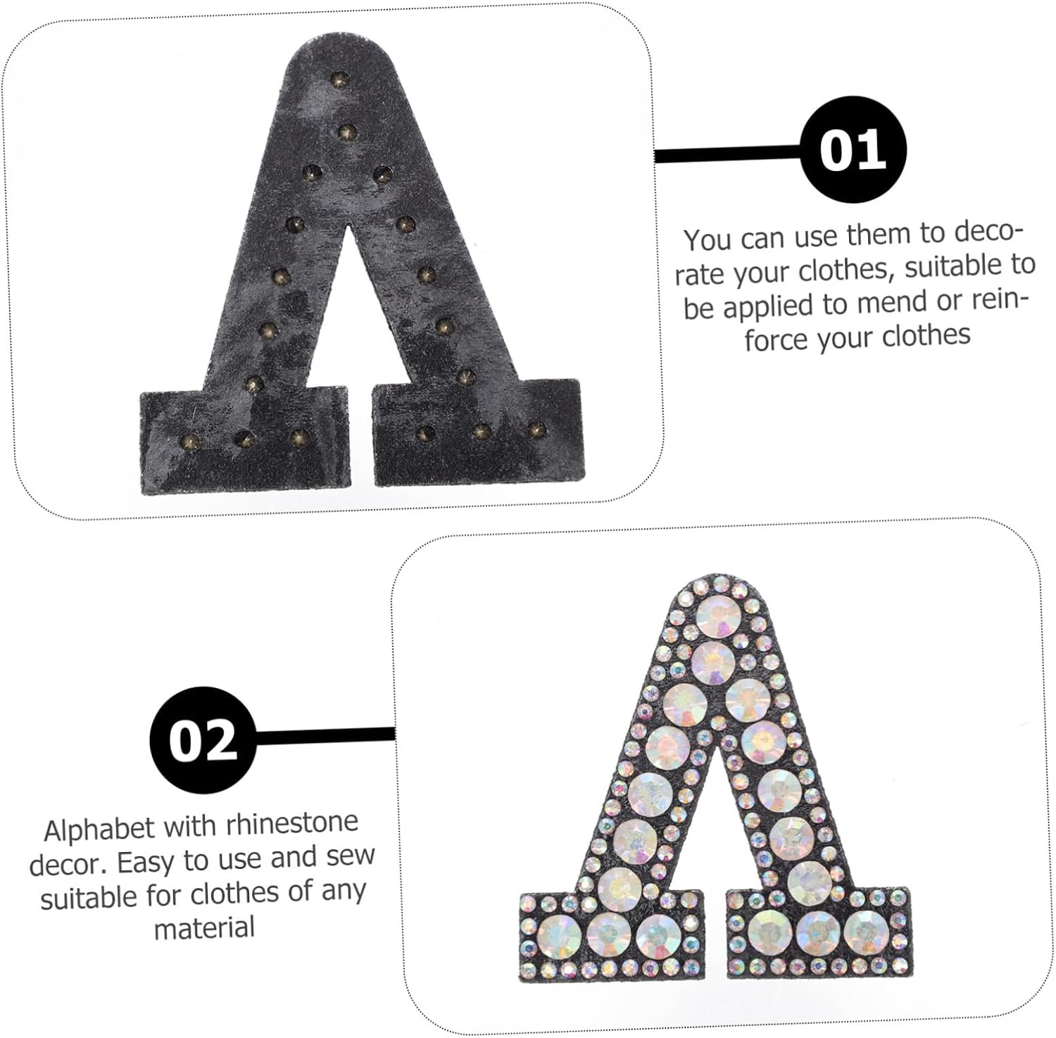 26pcs Alphabet Rhinestone Sewing Patches DIY Fabric Appliques for Clothing and Bags, Bling Letters Craft Supplies for Custom Clothes Decoration and Repair