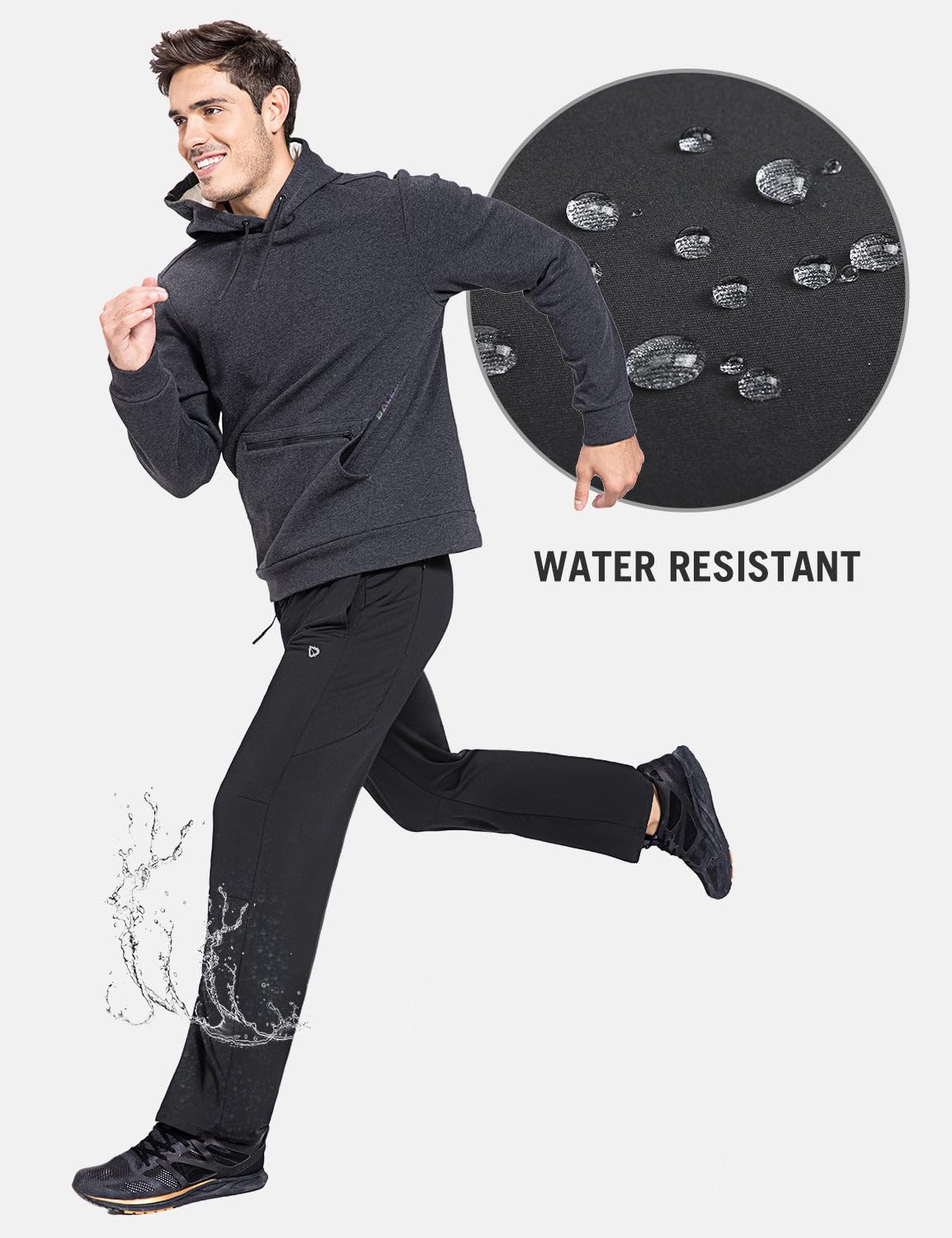 baleaf Pantalon Chandal Hombre Invierno Forro Polar con Bolsillos Pantalones Deporte Termico Pantalón Casual Jogger Impermeables Cintura Elástica Cordón Ajustable