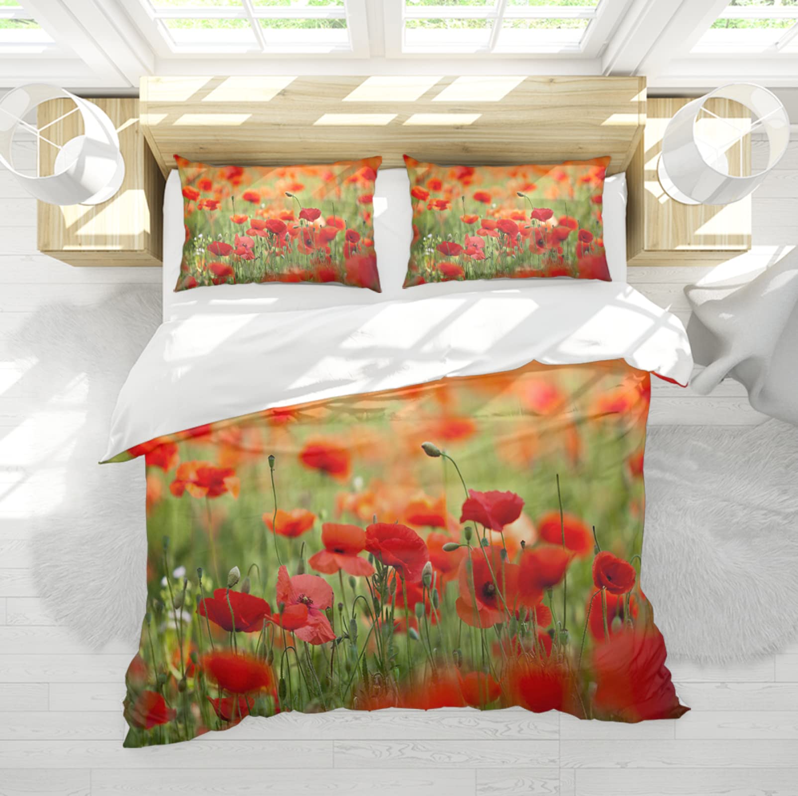 Parure de lit luxe fleur rouge 260x220 cm motif paysage texturé haut de gamme