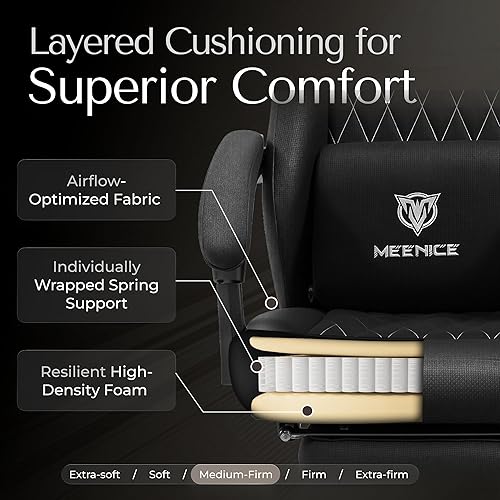 Miniatura 4 de Silla de juegos de tela con resorte de bolsillo, silla ergonómica de respaldo alto para videojuegos con reposapiés, soporte lumbar de masaje, altura