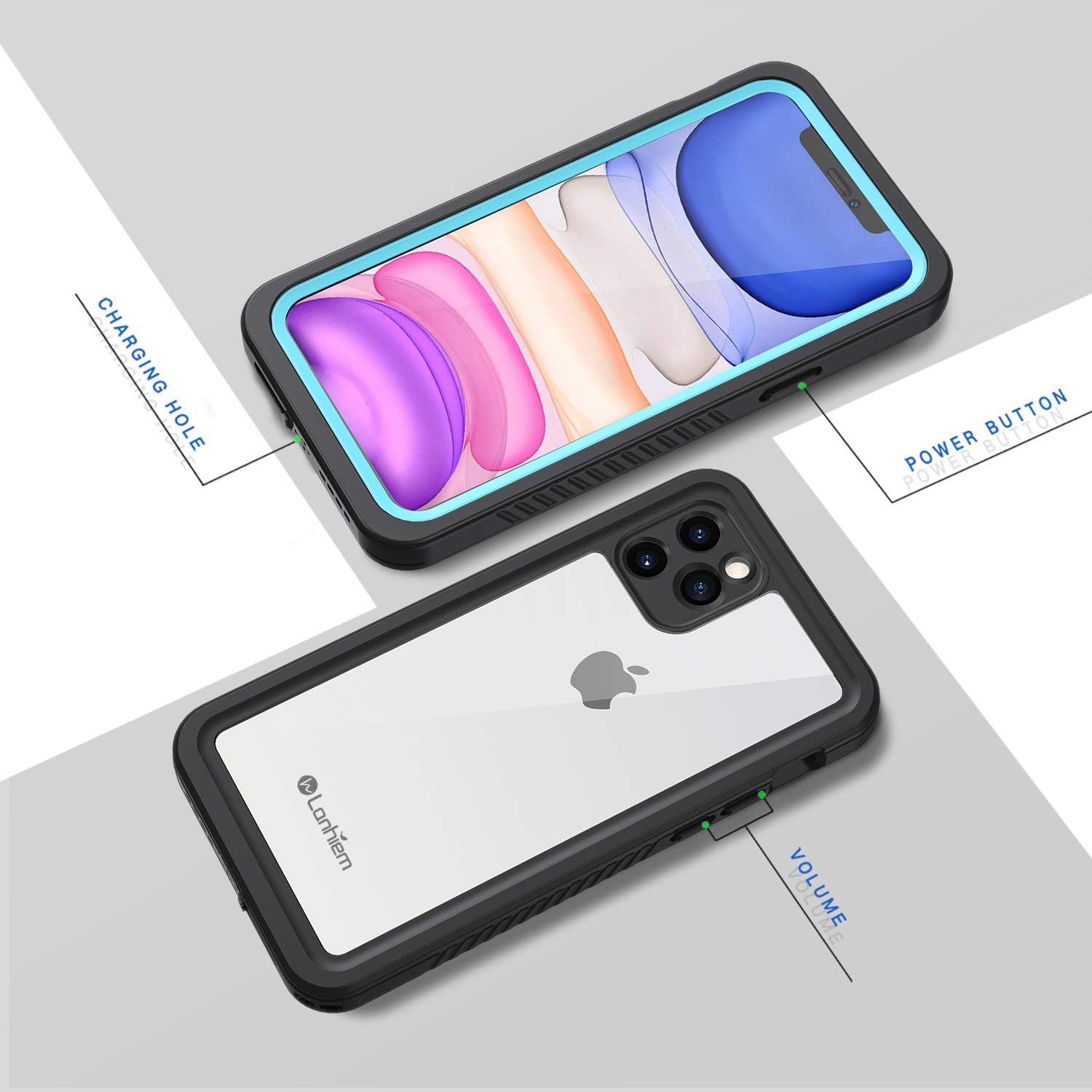 Lanhiem for iPhone 11 Pro Waterproof Case, 360 Full Body Protection Underwater Dirtproof Shockproof Clear Cover with Built-in Screen Protector for iPhone 11 Pro 5.8 Inch (Blue) - Image 6