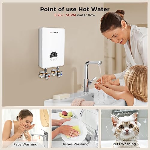 Miniatura 4 de CAMPLUX Calentador de agua eléctrico sin tanque de 18 kW, calentador de agua caliente a pedido eléctrico con pantalla digital de 240 V para ducha de