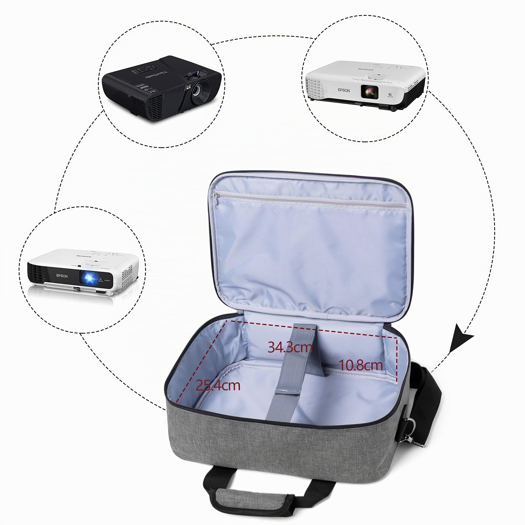 Luxja Beamertasche, Tragbar Projektor Tasche für Transport und Aufbewahrung Beamer (Kompatibel mit Epson, Acer, Optoma und andere Beamer), 34,3 cm x 25,4 cm x 10,8 cm, Grau