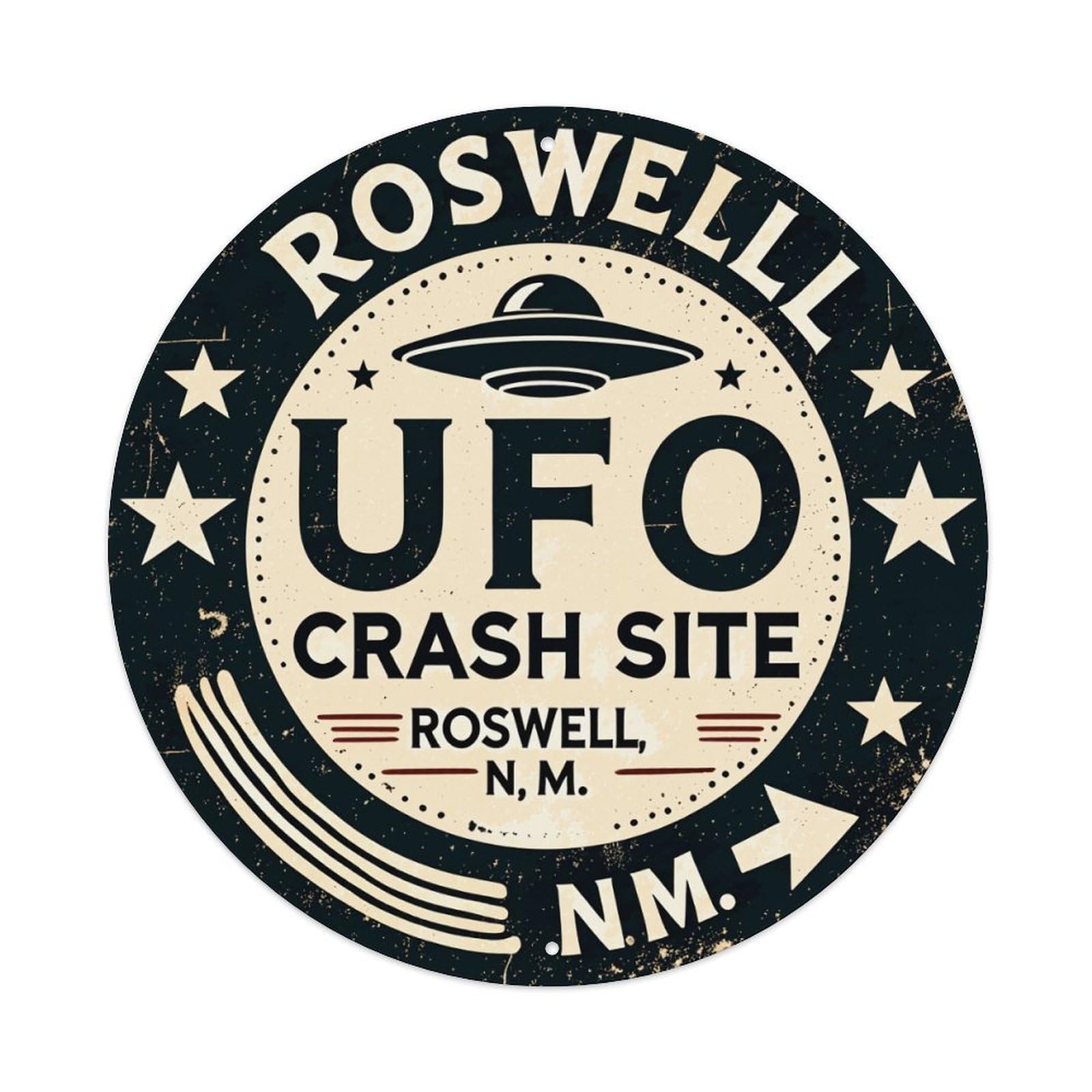 Roswell Ufo Crash Site Nm Round Tin Sign Vintage Metal Poster Retro Bar, Home, Man Cave, Kitchen, Laundry Room Wall Art Decor Gift 8x8Inch