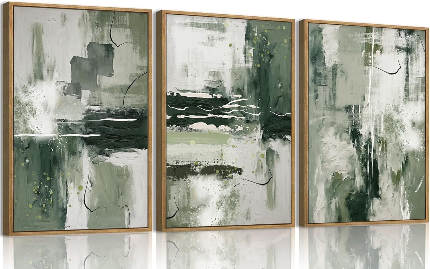 3-częściowy zestaw dużych, nowoczesnych, abstrakcyjnych obrazów na ścianę, styl Sage Green, minimalistyczny plakat, salon, sypialnia, dekoracja biura (50 x 75 cm x 3/bez ramki)