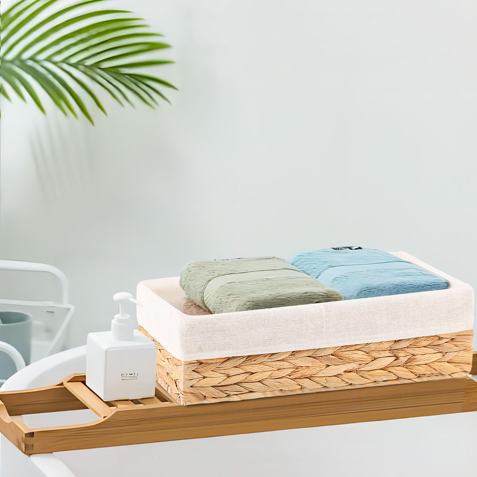 OUTBROS Cestino Portaoggetti Staccabile, Cesto IntrecciatoIn Vimini Foderato, Scatole da Bagno,Organizer Cucina Camera da Letto, 2 Confezioni, Giacinto D'acqua