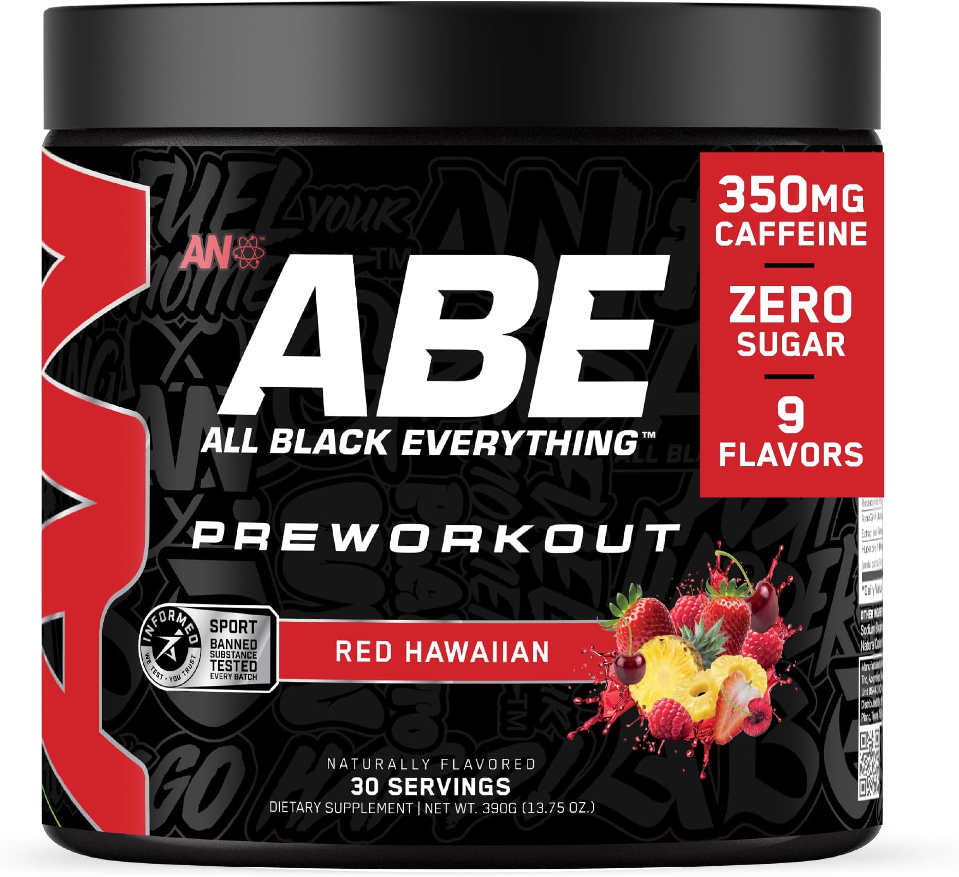 All Black Everything Pre-Workout Powder | Preworkout Energy Drink Mix | 350mg Caffeine | Beta Alanine & Citrulline | Energy Supplement for Men & Women | Red Hawaiian | 30 Servings