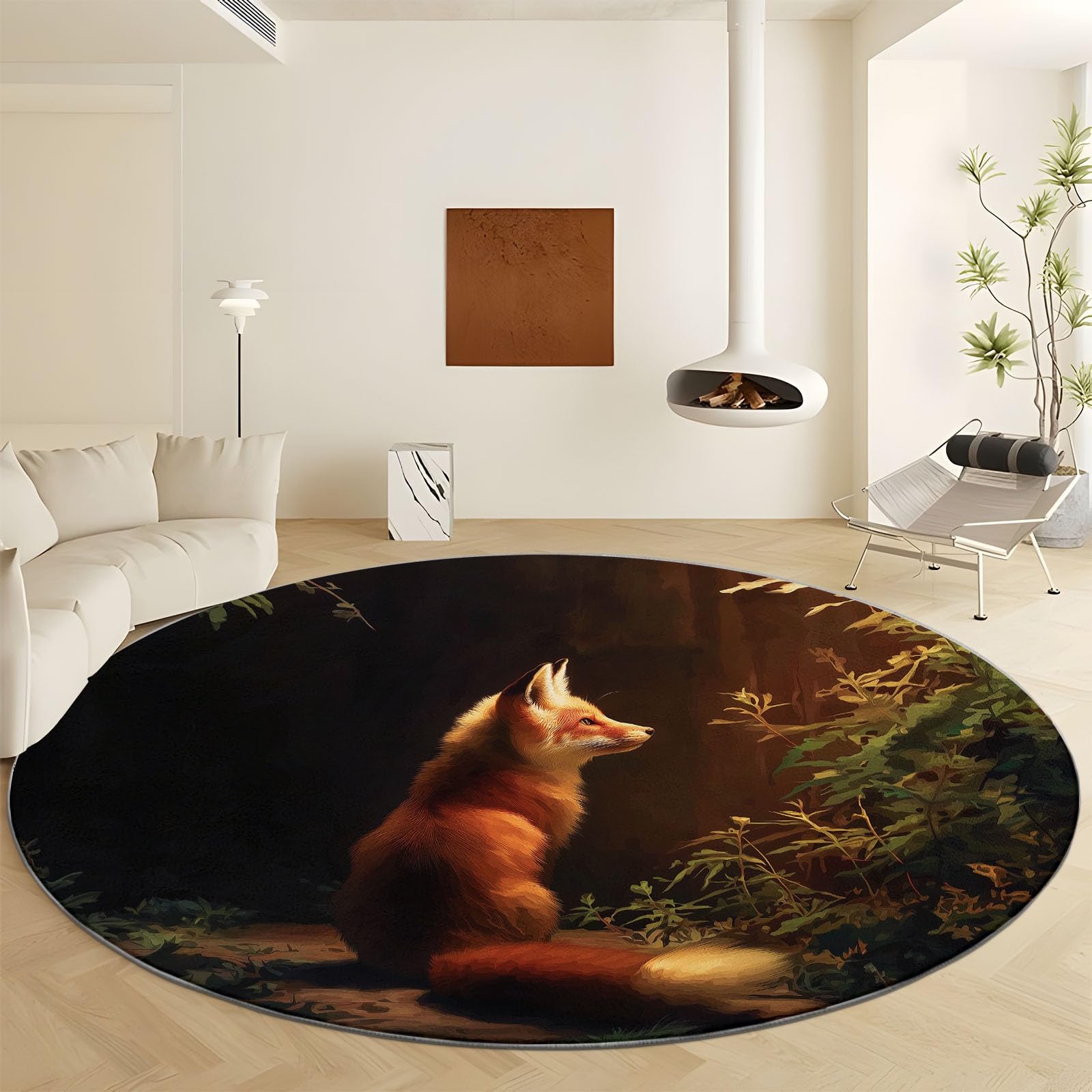 Tapis de surface ronde lavable vert 180cm renard antidérapant salon