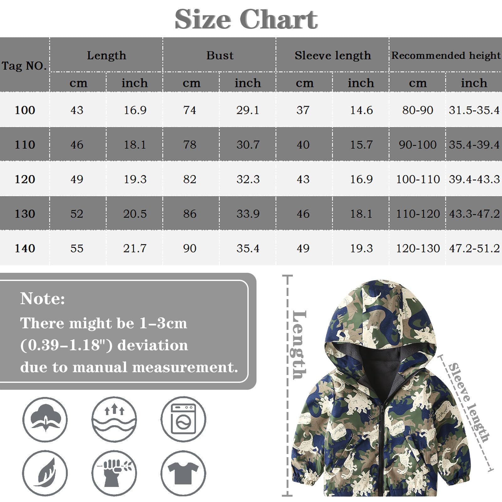 Happy Cherry Toddler Boy Zipper Hoodie Fleece Lining Windbreaker Kid Baby Long Sleeve Hooded Coat Zipper Jacket Casual Printed Dinosaur Jacket Outwear 2-3T