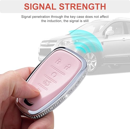 Miniatura 6 de Funda para llavero Chevy con llavero, funda de cuero rosa para llave de Chevrolet Equinox Malibu Cruze Camaro Tahoe Silverado Traverse Blazer Sonic