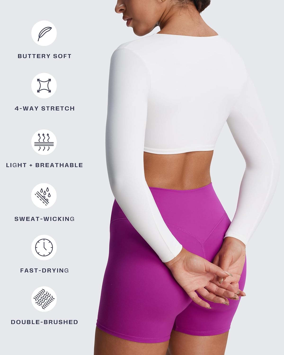 Aoxjox Long Sleeve Crop Tops for Women Metamorph Sienna Twist Deep V Workout Cropped T Shirt Top - Image 8