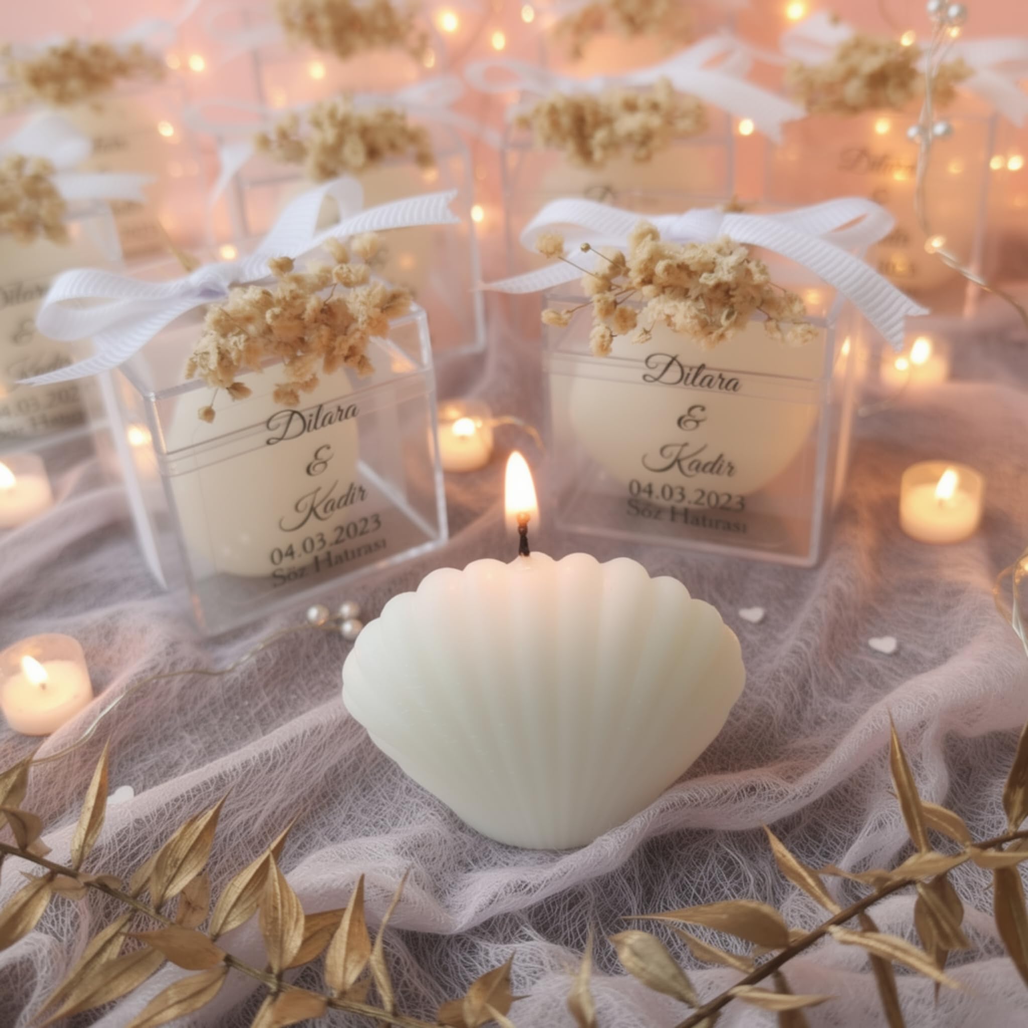 Lot de 50 bougies blanches élégantes en forme de coquillage pour mariages, fêtes prénatales et sur la plage, cadeaux de fête polyvalents