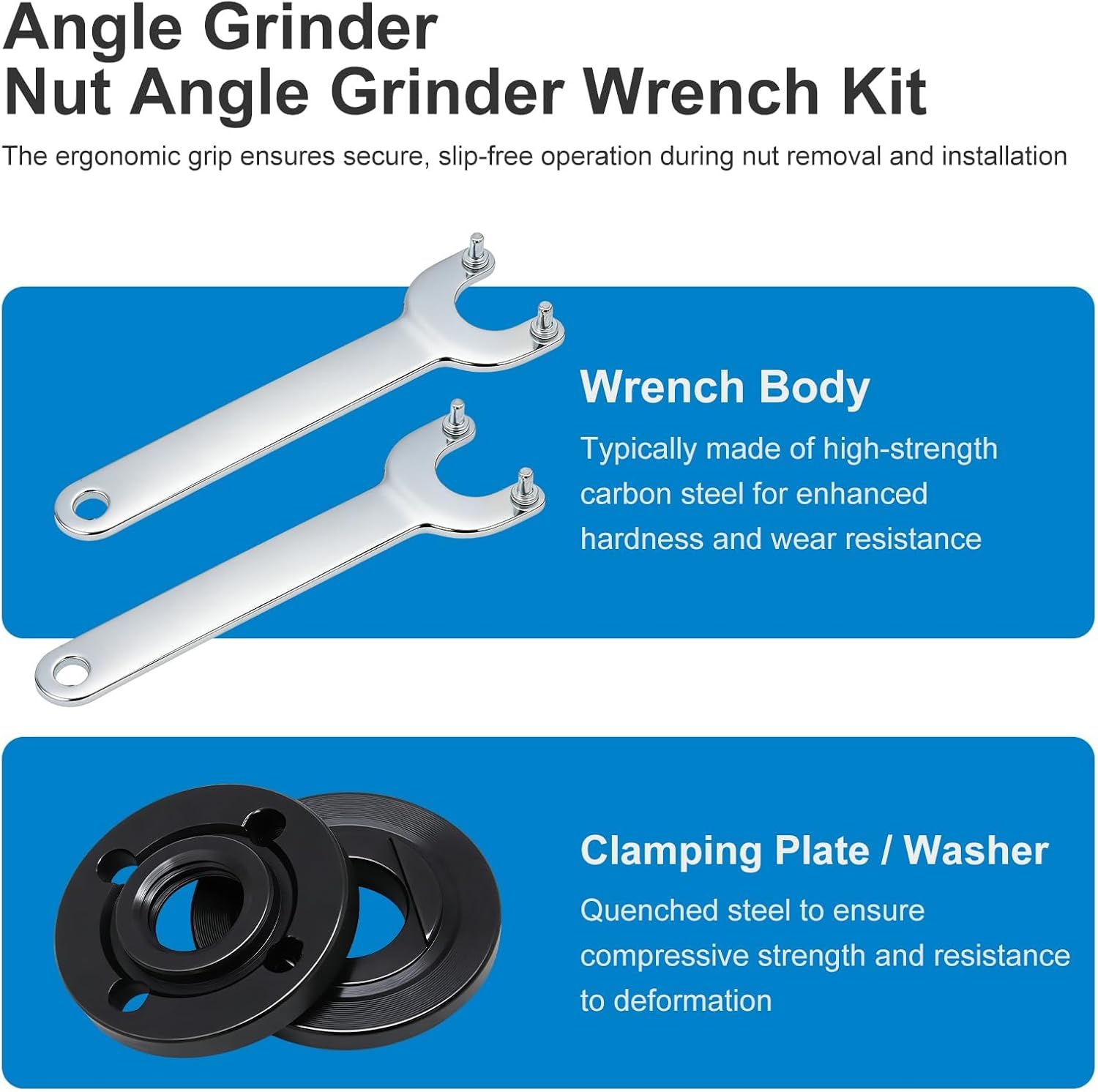 Angle Grinder Nut Angle Grinder Wrench Kit, 5/8"-11 Flange Metal Lock Nut Wrench Compatible with De-walt, Bo-sch, H-itachi, M-etabo, Ry-obi, 4-1/2", 5", 7" Grinders