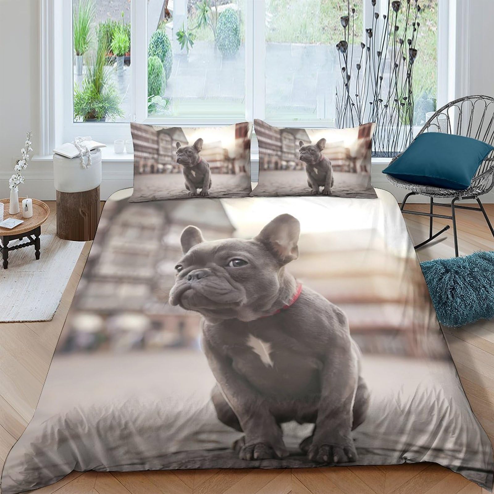 Ctjqhvkz Style-9 3D Printed French Bulldog Fitted Sheet Microfiber Soft Dog Pattern Bed Cover For Bedroom Dorm Decor Easy Care Single（135X200cm）