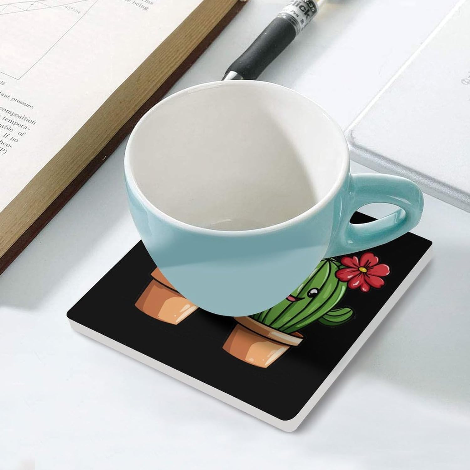 Cactus Ceramic Coasters Square Drinks Coaster Coffee Table Decor Table Coaster for Home Bar