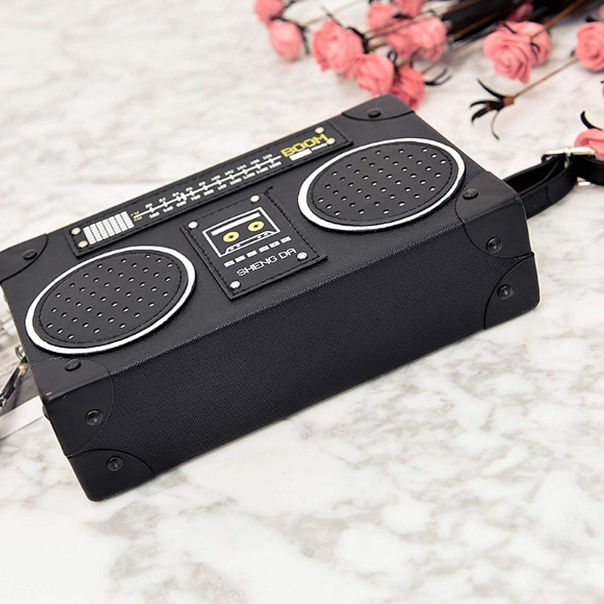 Vintage Radio Recorder Clutch Handbag Leather Top Metal Handle Crossbody Small Box Bag Shoulder Bag - Image 2