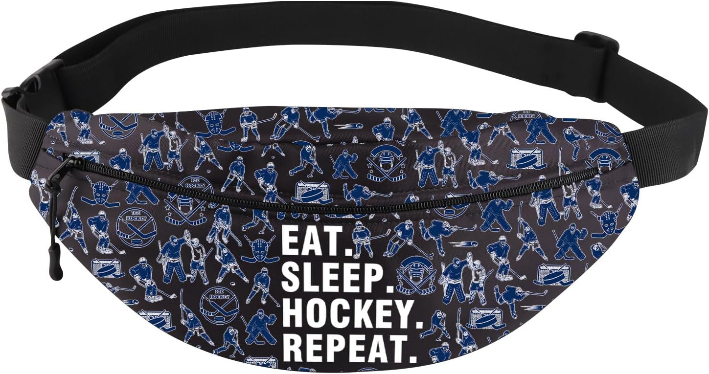 JYTAPP Ice Hockey Players Waist Pack Eat Sleep Hockey Repeat Waist Bag Winter Sports Fans Belt Bag Unisex Sports Fanny Pack (black)