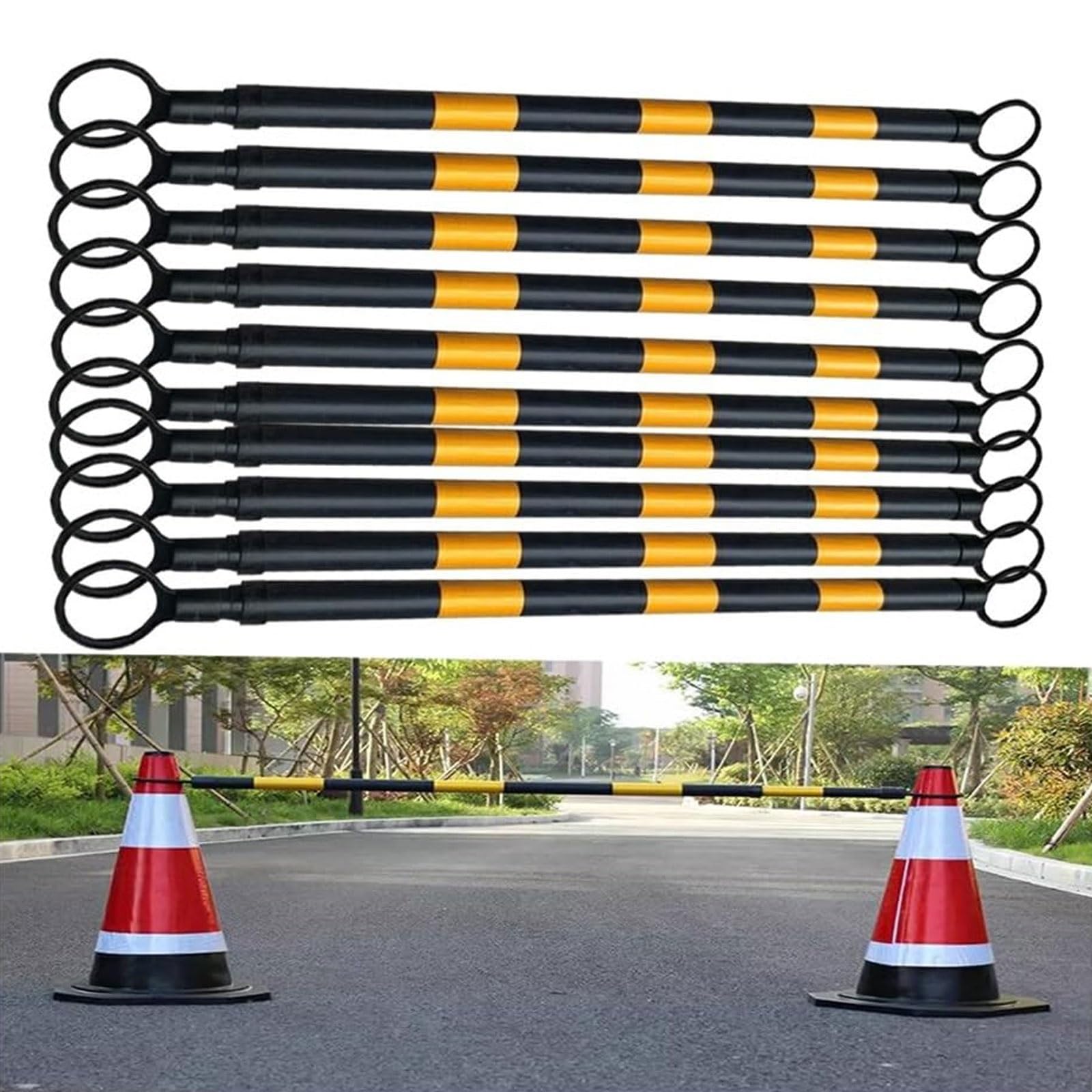 Eiwitany Reflective Telescopic Extension Barrier, 1.2m to 2m Adjustable Traffic Cone Pole for Driveway, Parking and Roadwork Warning (Black+Yellow)