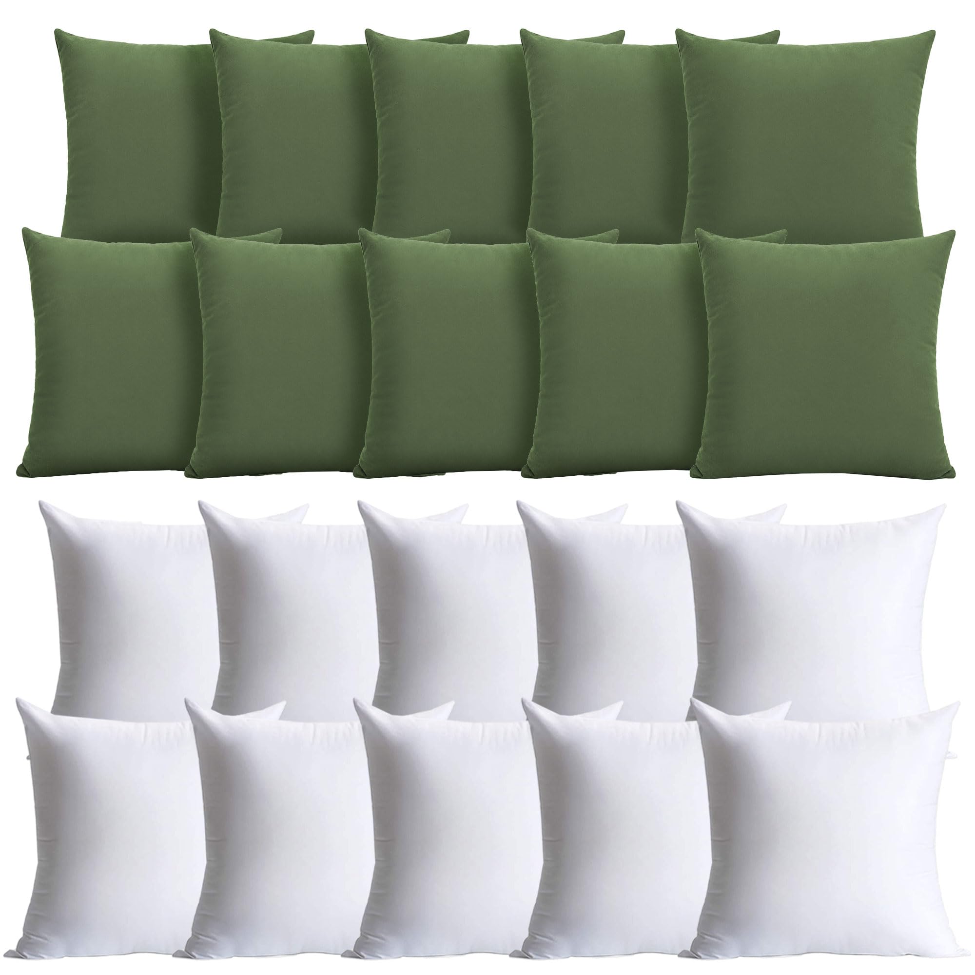 Hafaa Olive Green Cushions with Covers Included Pack of 10, 40 x 40 cm Soft Microfiber Cushions, Decorative Throw Pillows with Hidden Zip Closure for Sofa, Bed, Living Room & Home Décor