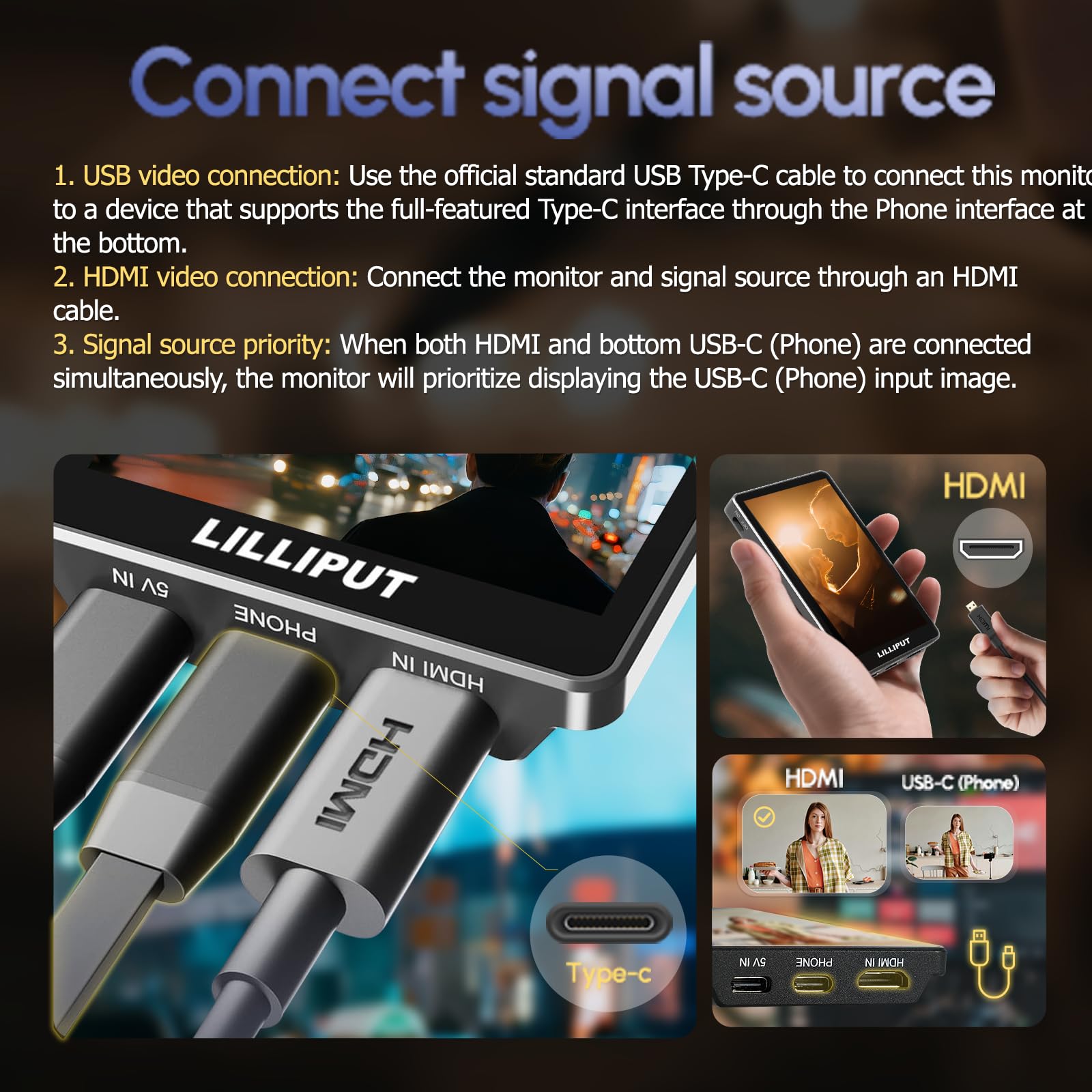 LILLIPUT V4 3.97 Zoll Mini Einfacher Kamera-Monitor 1080P Rückkamera magnetisches Selfie Monitor,Zebra& False Color Modes,Kompatibel iPhone & Android,für Selfies,Vlogs,Live-Streaming,TikTok（Schwarz）