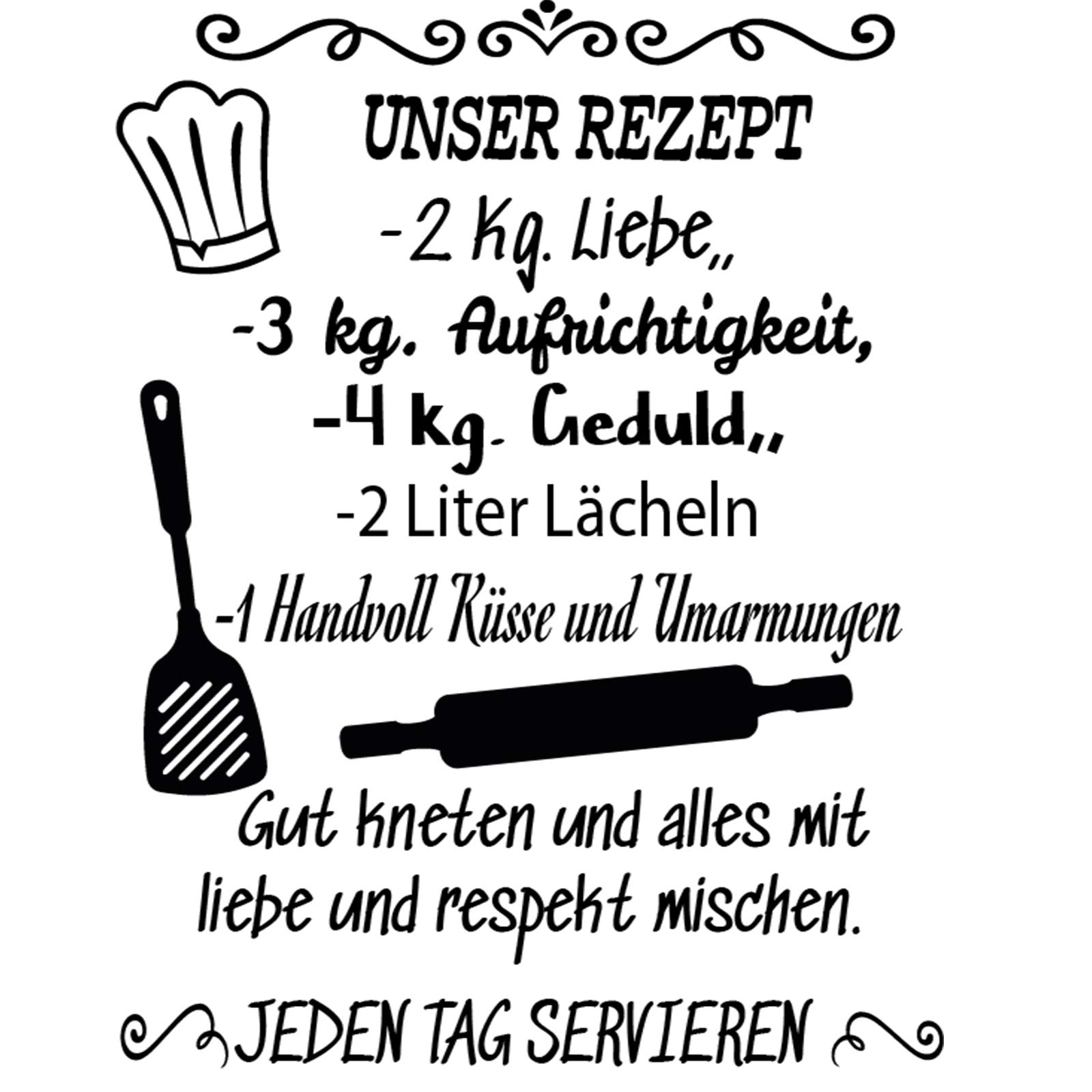 Vinilo de pared decorativo en Alemán. Wandtattoo Spruch "UNSER REZEPT.." Pegatinas de pared de frases celebres.wandtattoo deutsch Docliick DC-048-AL