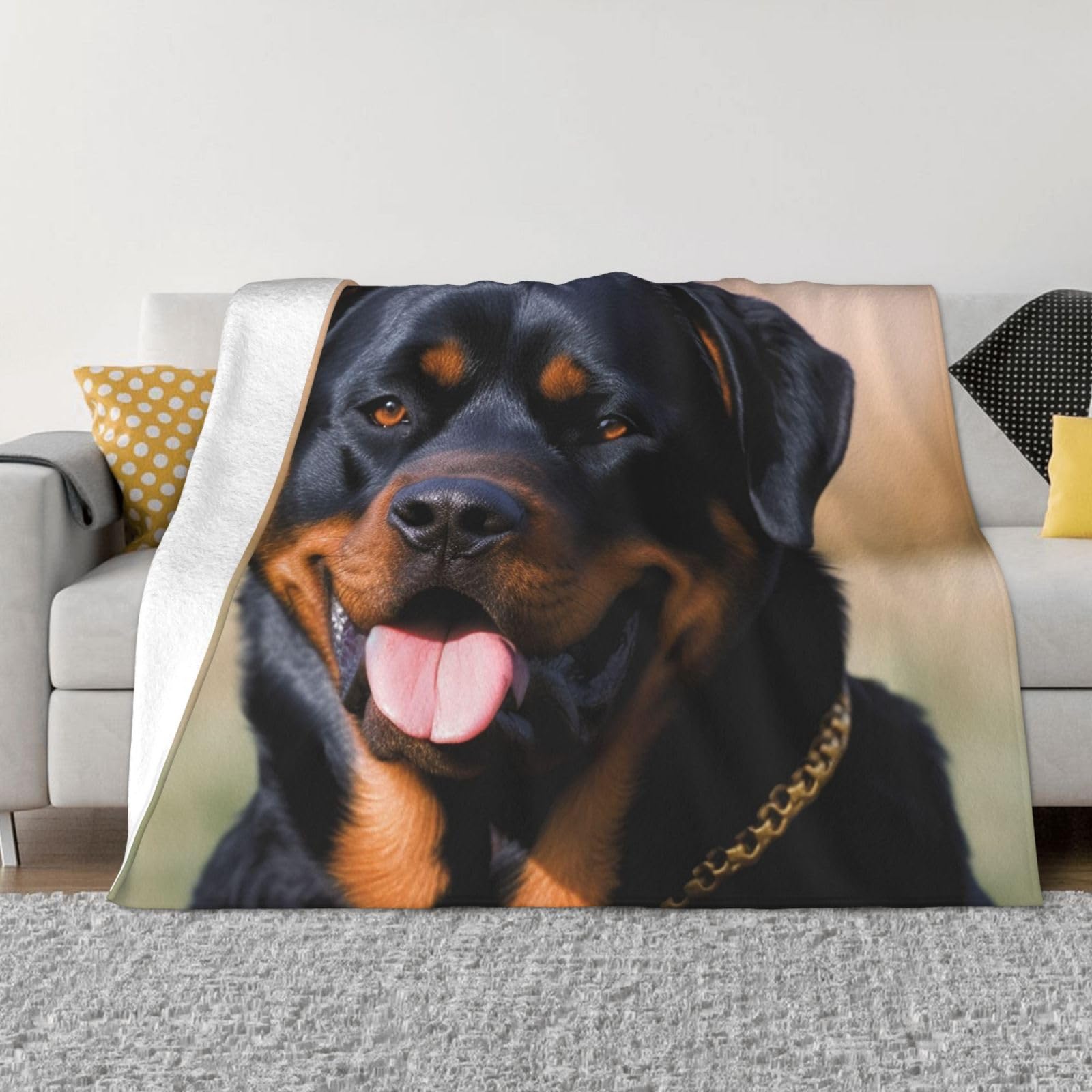 KLOPH Rottweiler Dog Throw Blanket 40"x30" Flannel Fluffy Warm Blanket for Couch, Reversible Plush Blankets for Bed, Comfy Fuzzy Blanket for Sofa, Plush Lightweight-Blankets for All Season