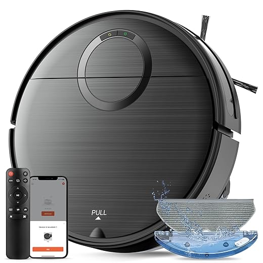 Robot Vacuum and Mop Combo, 2 in 1 Mopping Vacuum Robot with Schedule, Wi-Fi/App/Remote, Strong Suction, Self-Charging, Slim, Ideal for Hard Floor, Pet Hair, Low-Pile Carpet