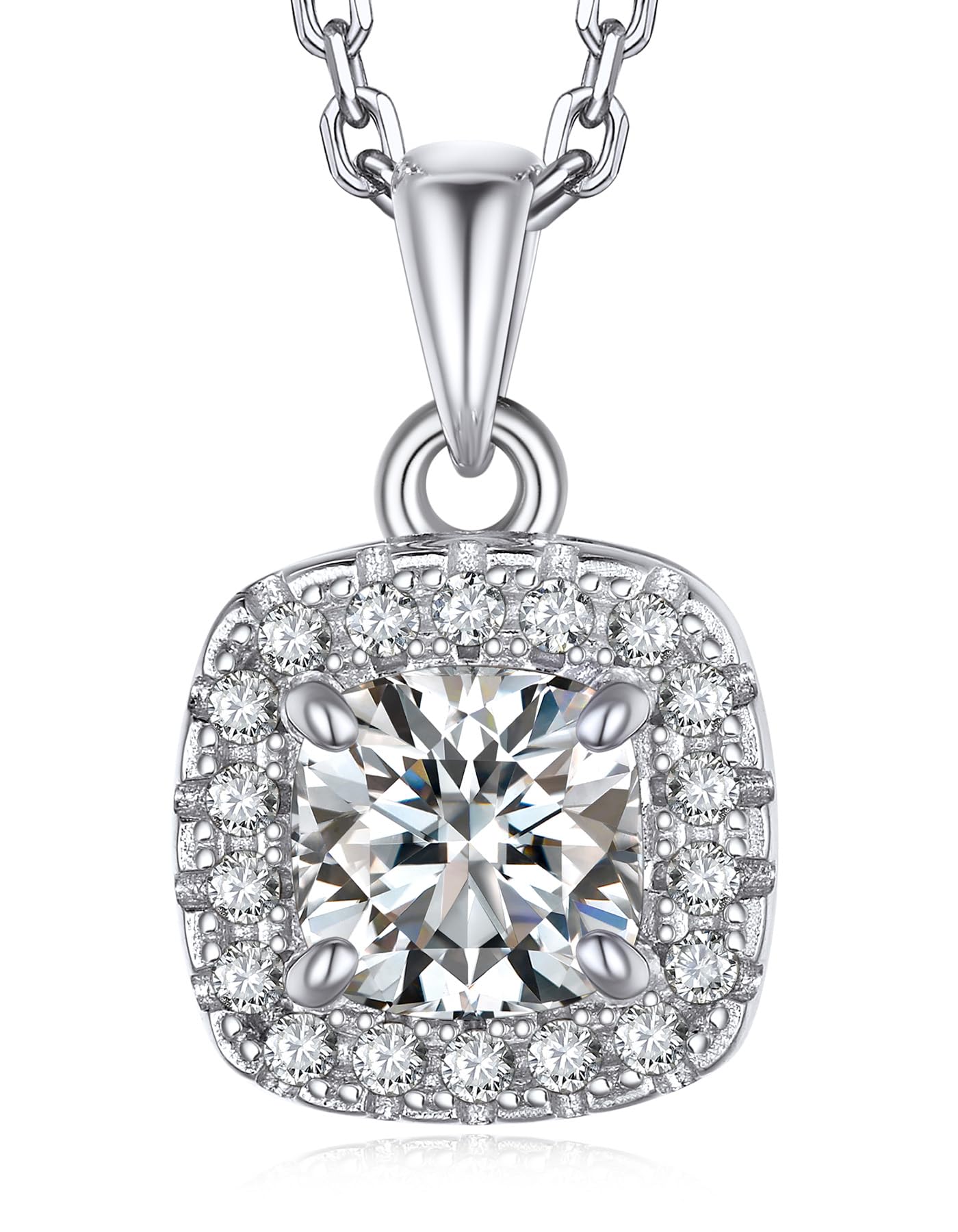 MomentWish Collana Punto Luce Donna, 1 Carato Moissanite Collana Donna Regalo Festa della Mamma Argento 925 Halo Pendente Regalo Compleanno Fidanzata