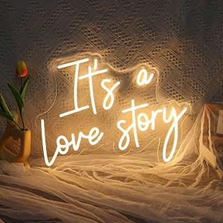 It's a Love Story Neon Signs for Wall Decor, 14.2 * 11 Inches Light Up Sign for Wedding, Engagement Decor,Dimmable Aesthetic Party Birthday Bedroom Bar Pub Club Wall Decor Decorations, INSNEnN