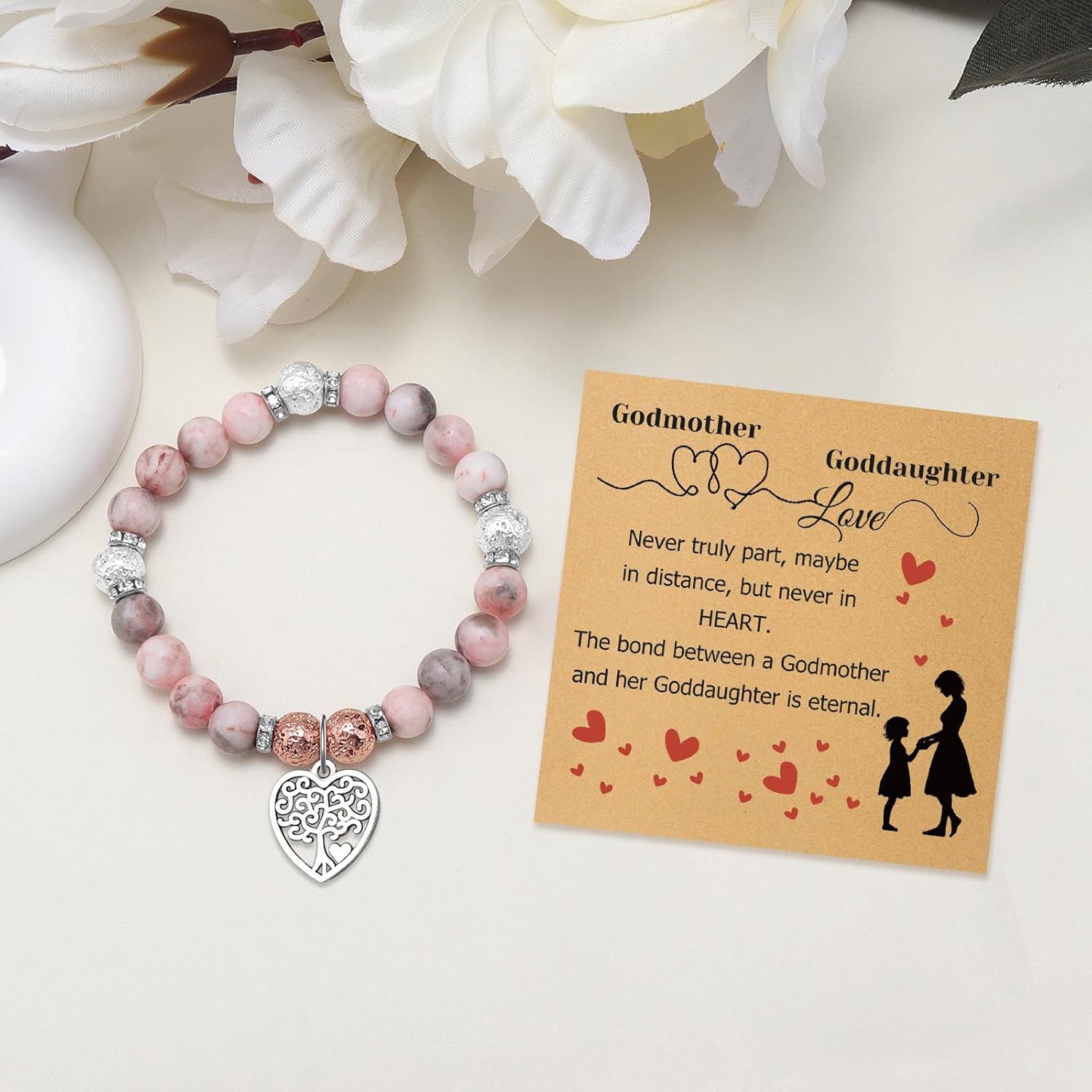Mwphuy Goddaughter Bracelets Gifts from Godmother Godmother Goddaughter Bracelets Inspirational Birthday Gift for Her Godmom Gifts from Godchild Beaded Bracelet for Women Girls First Communion Gift - Image 5