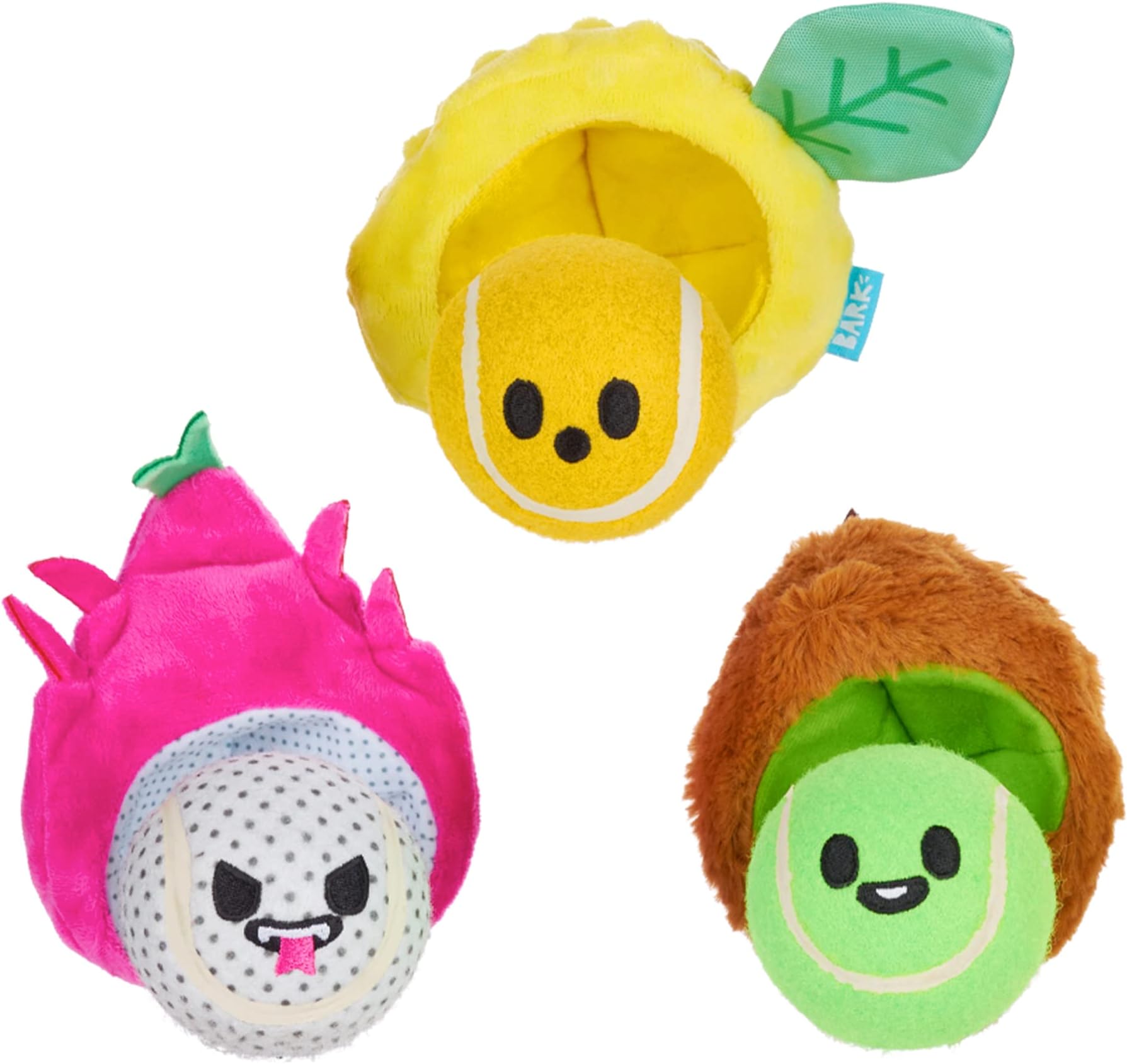 Barkbox Fruity Cutie Tropical Trio Hundespielzeug,Quietschball Spielzeug,Interaktive Tennisbälle zum Apportieren, Training & Bewegung, mittelgroße und große Hunde,Klein