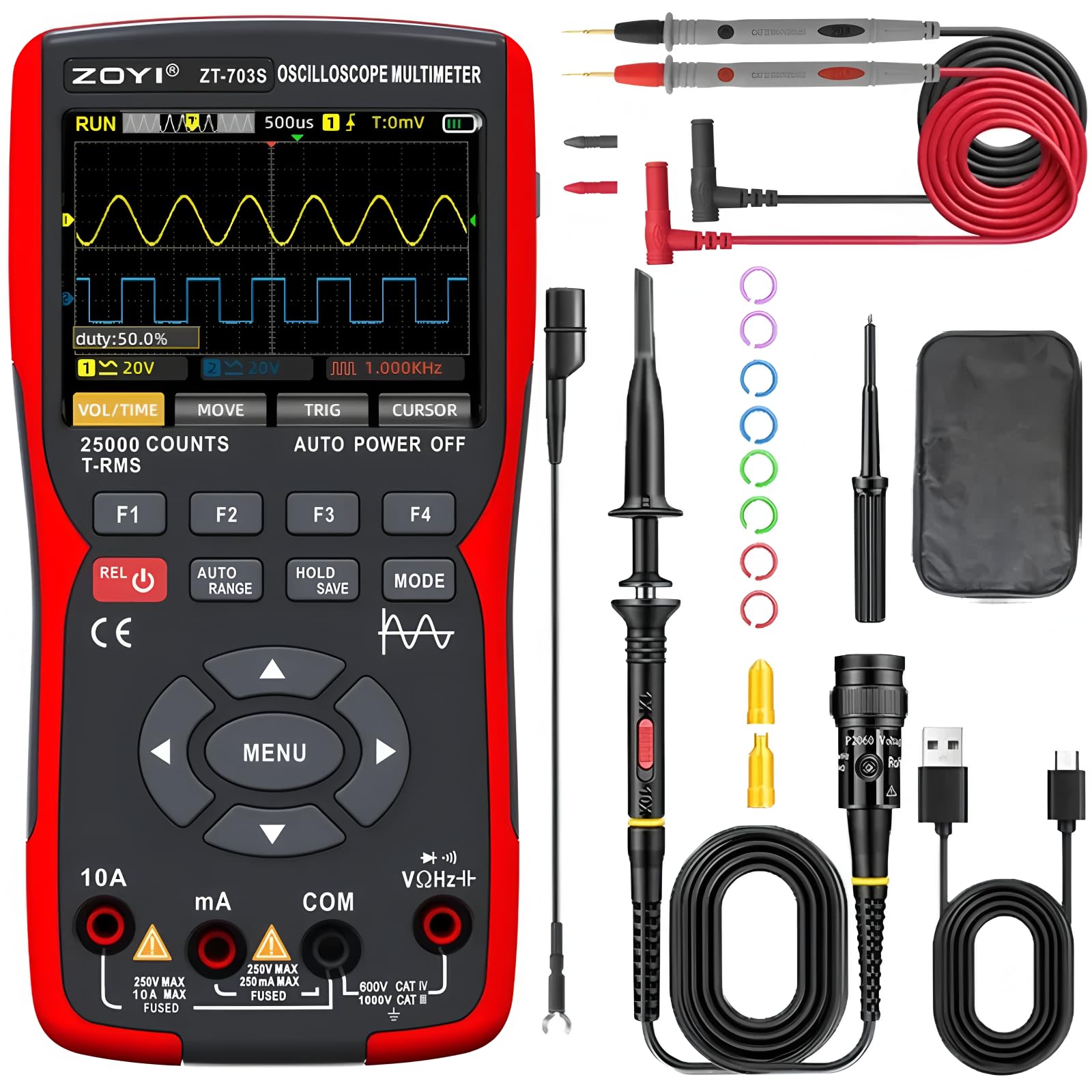 Schermo a colori palmare a doppio canale oscilloscopio Multimetro 703s strumento di riparazione auto misurazione multifunzione 3 in 1 (ZT-703S)