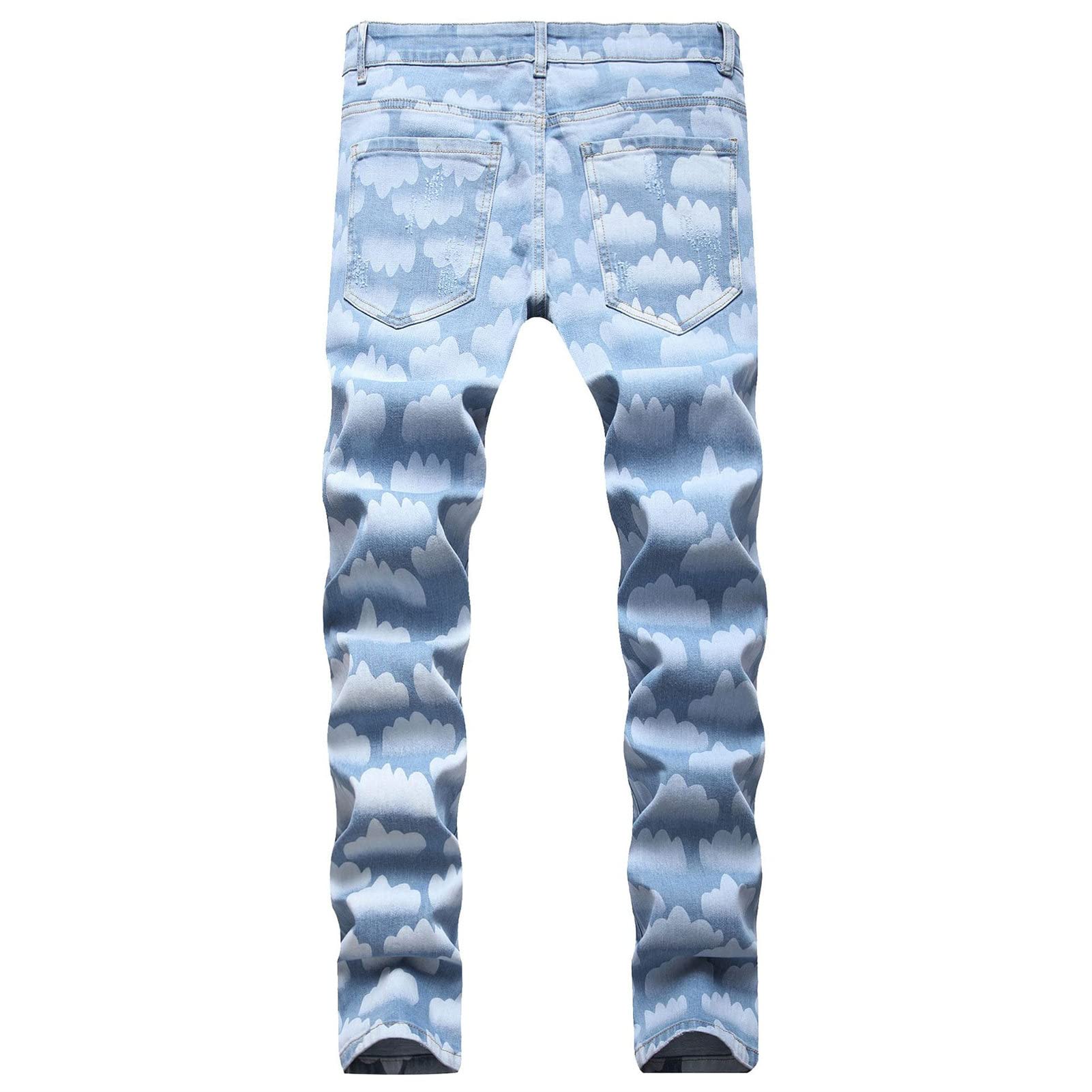 Maiyifu-GJ Men's Stretch Printed Ripped Jeans Distressed Skinny Washed Denim Pants Tie Dye Slim Fit Hip Hop Jean Trousers (Blue 1,36)