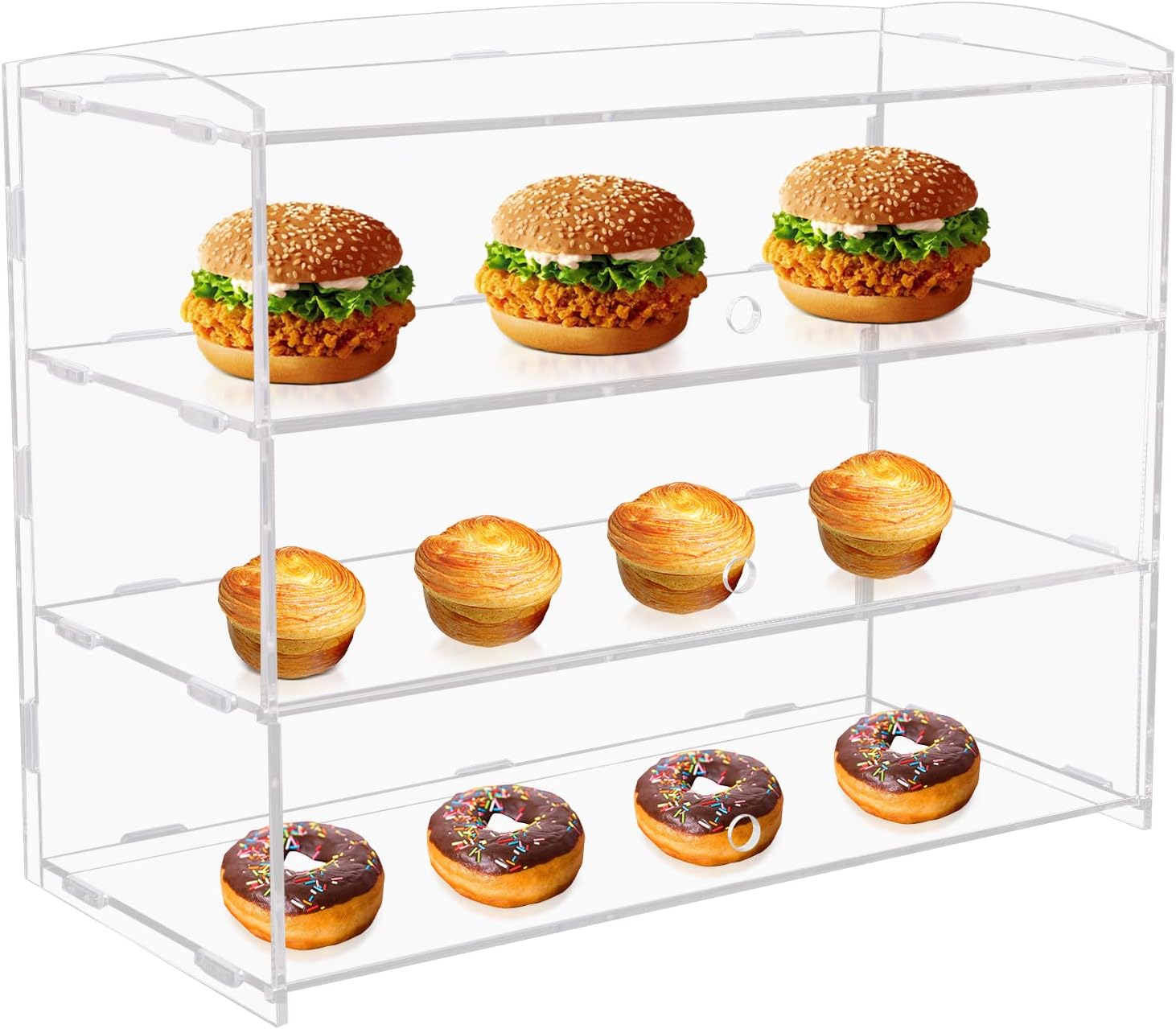 Acrylic Display Case Countertop Retail Display Counter Bakery Pastry Case Cabinet for Displaying Cakes Cookies Donuts Candies (3 Tiers)