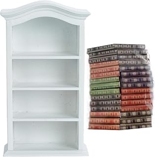 Gcroet Estantería para casa de muñecas con 30 Libros, estantería en Miniatura de Madera, 4 Pisos, Mini para Muebles de casa de muñecas, Accesorios, Color Blanco.