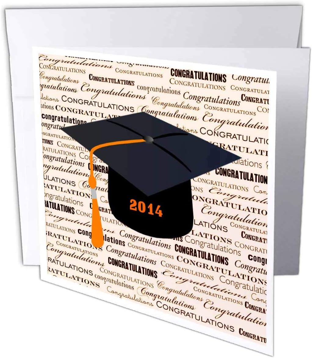 3dRose Florene Graduation - Image of 2014 Grad Cap with Orange Tassel on Congratulations - 12 Greeting Cards with envelopes (gc_171734_2)