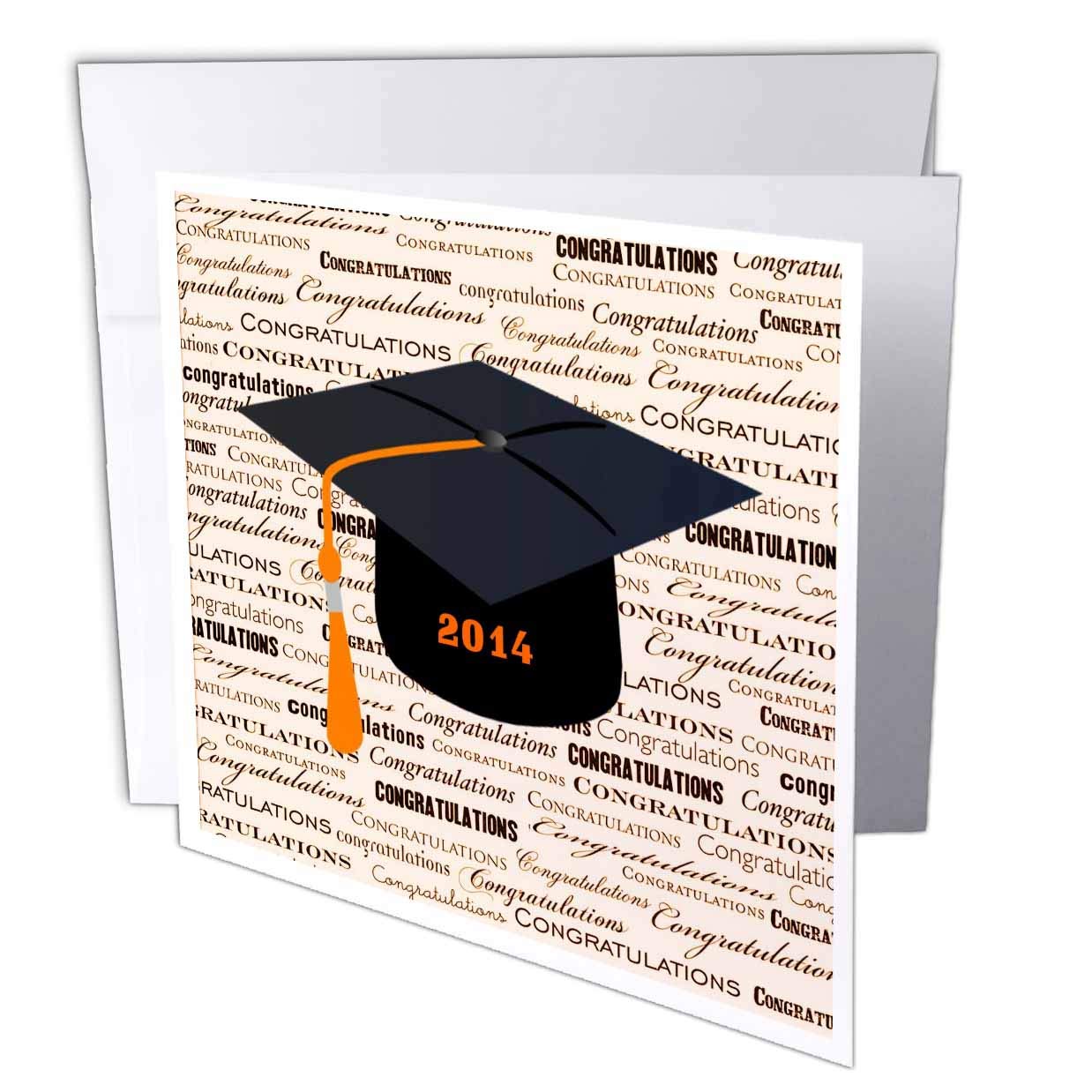 3dRose Florene Graduation - Image of 2014 Grad Cap with Orange Tassel on Congratulations - 12 Greeting Cards with envelopes (gc_171734_2)