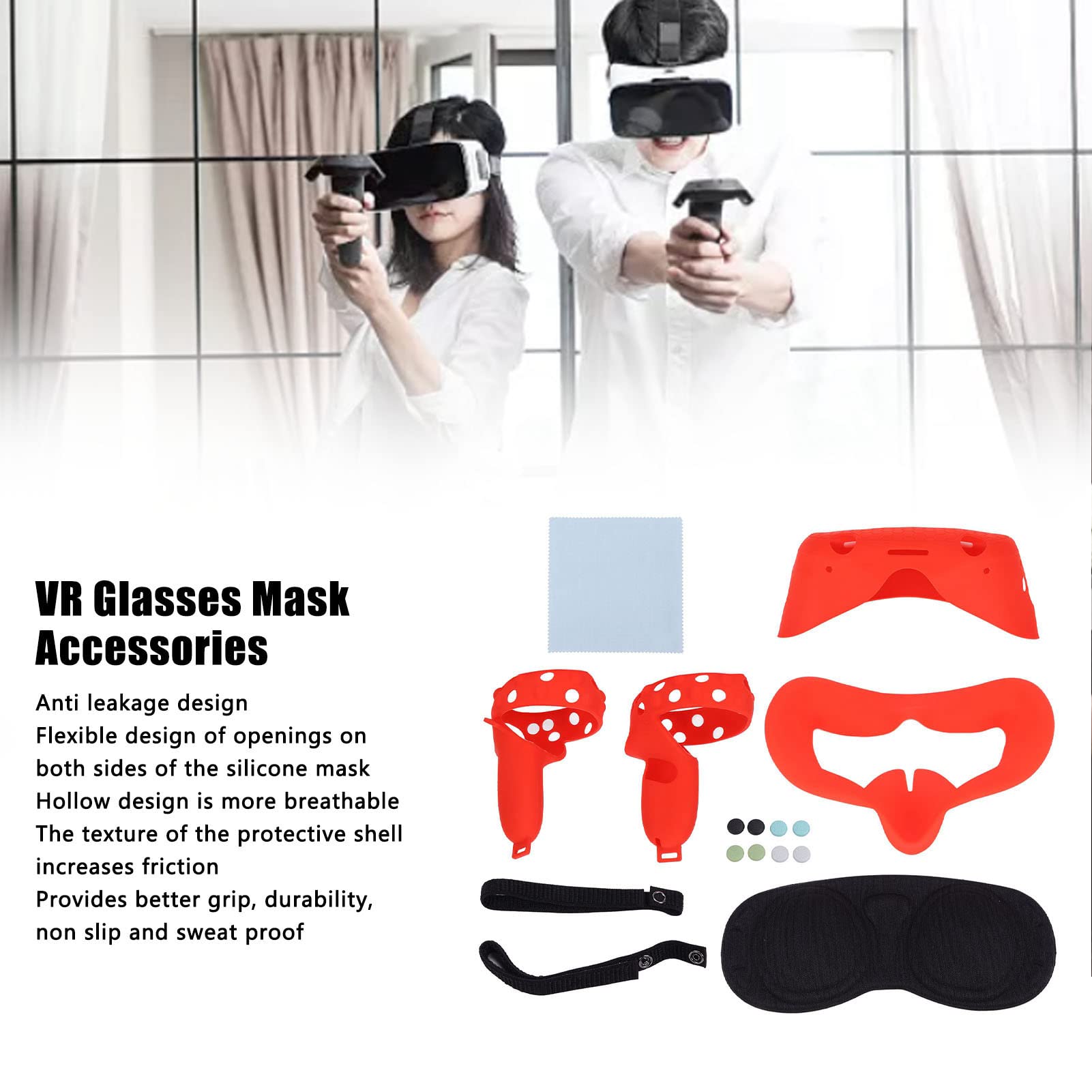 VR Glasses Silicone Accessory Kit Odporne na pot, brud, kurz i zmywalne akcesoria do maski okularów VR .(czerwony)