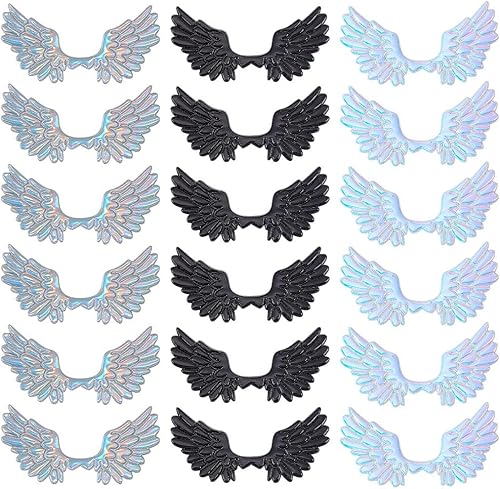 AHANDMAKER 60 piezas de parches láser con forma de ala de ángel de 2.7 pulgadas, 3 colores para coser, apliques en relieve, mini accesorios de