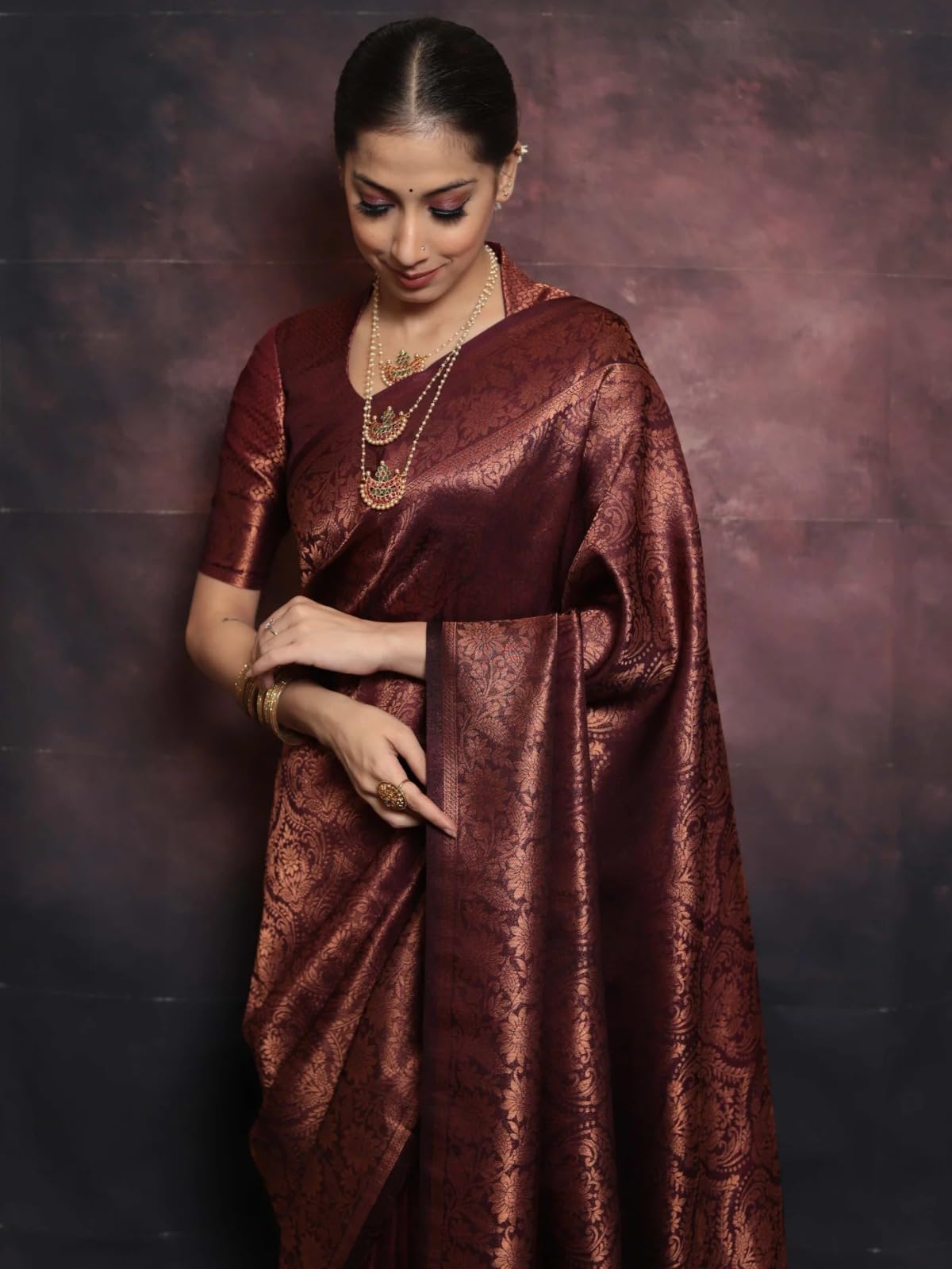 SGF11 Women's Trendy Kanjivaram Soft Lichi Silk Saree With Blouse Piece (Brown) product image 2