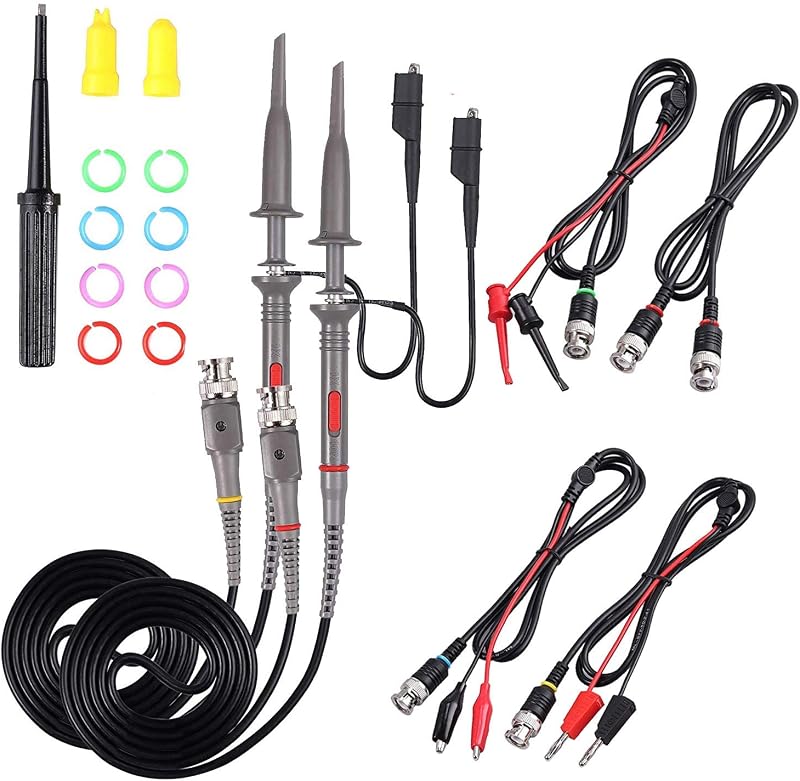 Universal Oscilloscope Probe with Accessories Kit | 100MHz Oscilloscope Clip Probes with BNC to Minigrabber Test Lead Kit
