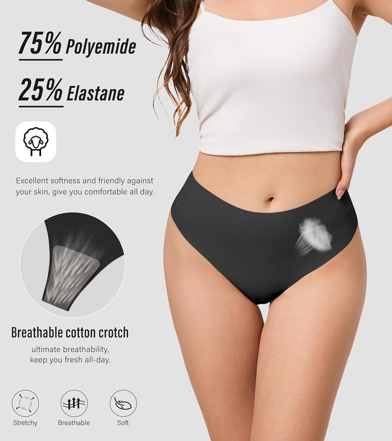 DEANGELMON Seamless G-string Thongs for Women - No Show Thong Underwear Low Rise Stretch Panties Workout Pack - Image 3