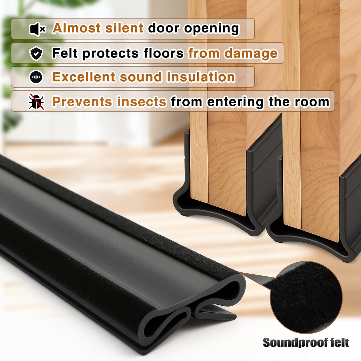 Pangda 2 Pcs Door Draft Stopper 36.6 Inch Length Cuttable Underdoor Noise Stopper Weather Windproof Weatherproof Stripping Door Seal Self Adhesive (Black)
