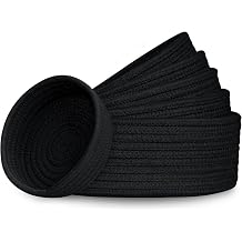 Small Shelf Storage Baskets for Organizing, 6 Pack Round Cotton Rope Bins, Decorative and Cute Woven Baskets for Bedroom and Closet, Key Tray Bowl, Home Decor Countertop Organizer Black