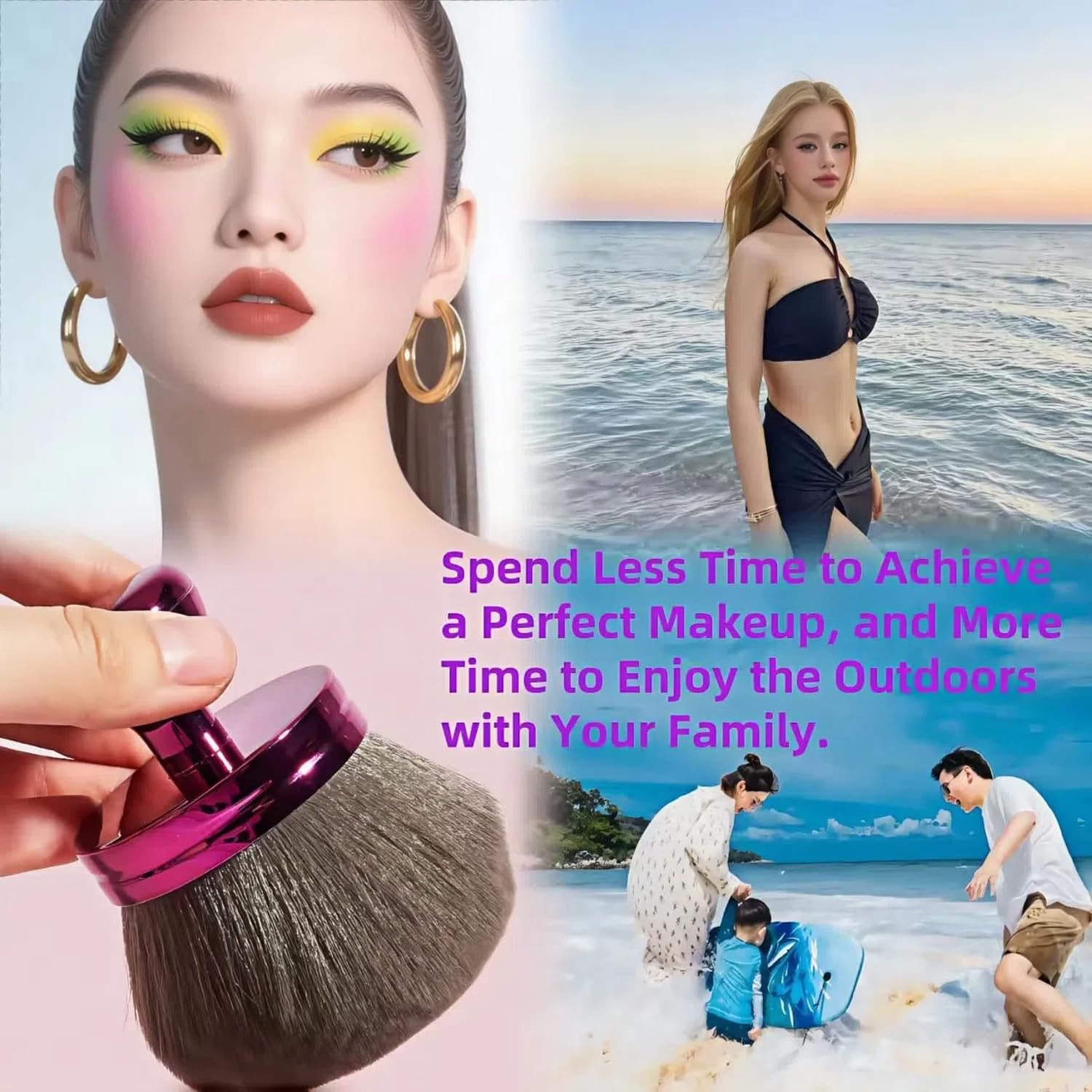 Extra Large Makeup Brush, A Kabuki Brush For Facial Or Body Makeup,74MM Wide-headed, Used With Liquid Or Foundation Cream To Provide More Even& Pretty Application,Wet& Dry Use (Purple) - Image 5