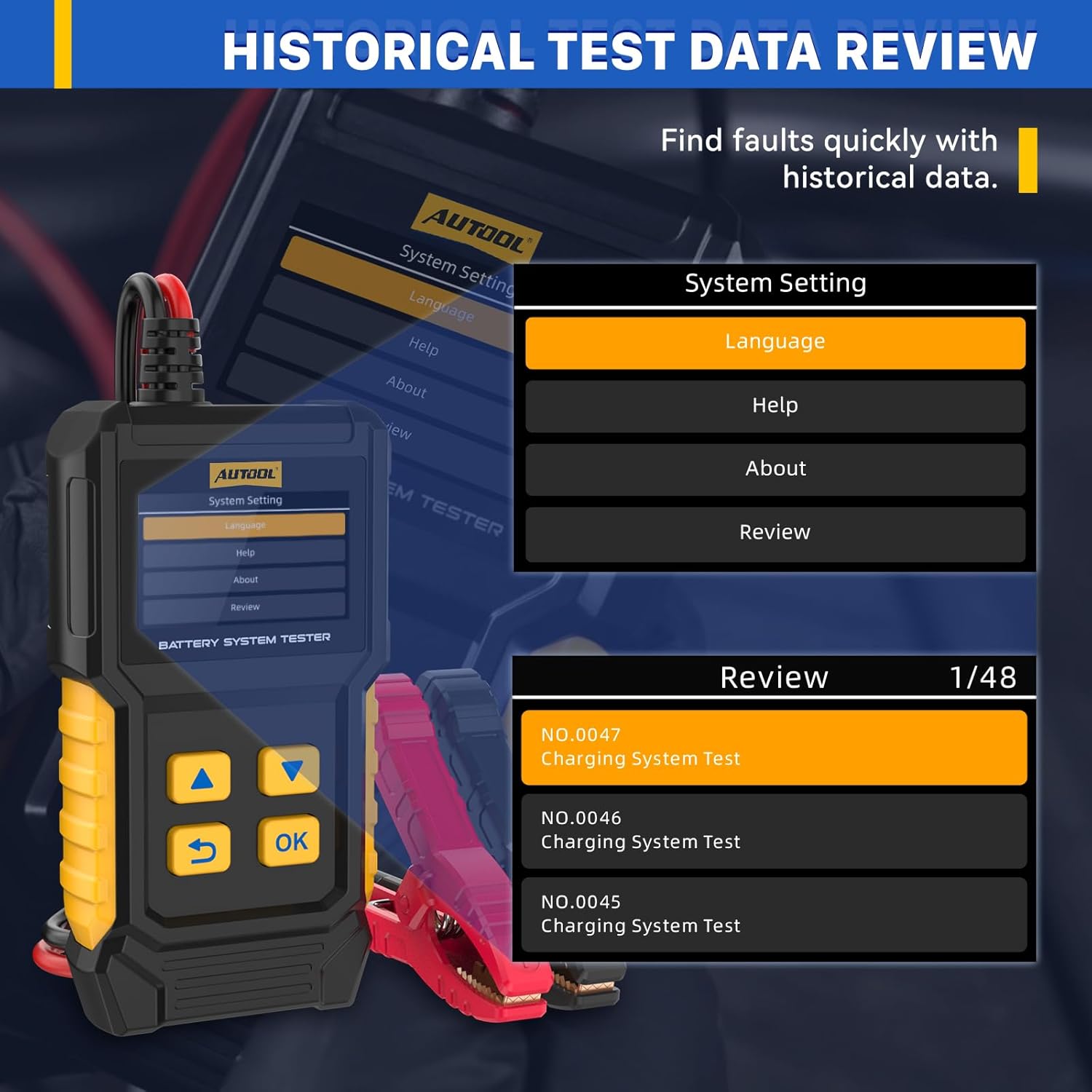 AUTOOL Car Battery Tester 12V 24V Battery Load Tester 30-2000 CCA Automotive Battery Tester, Cranking Charging System Analyzer, Color Screen Data Review Reverse Polarity Protection