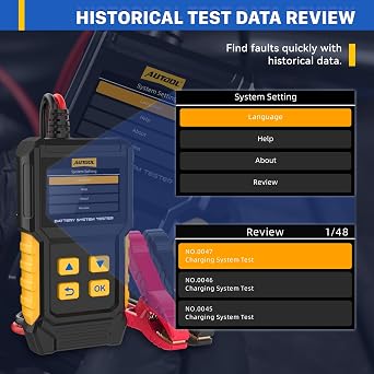 AUTOOL Car Battery Tester 12V 24V Battery Load Tester 30-2000 CCA Automotive Battery Tester, Cranking Charging System Analyzer, Color Screen Data Review Reverse Polarity Protection