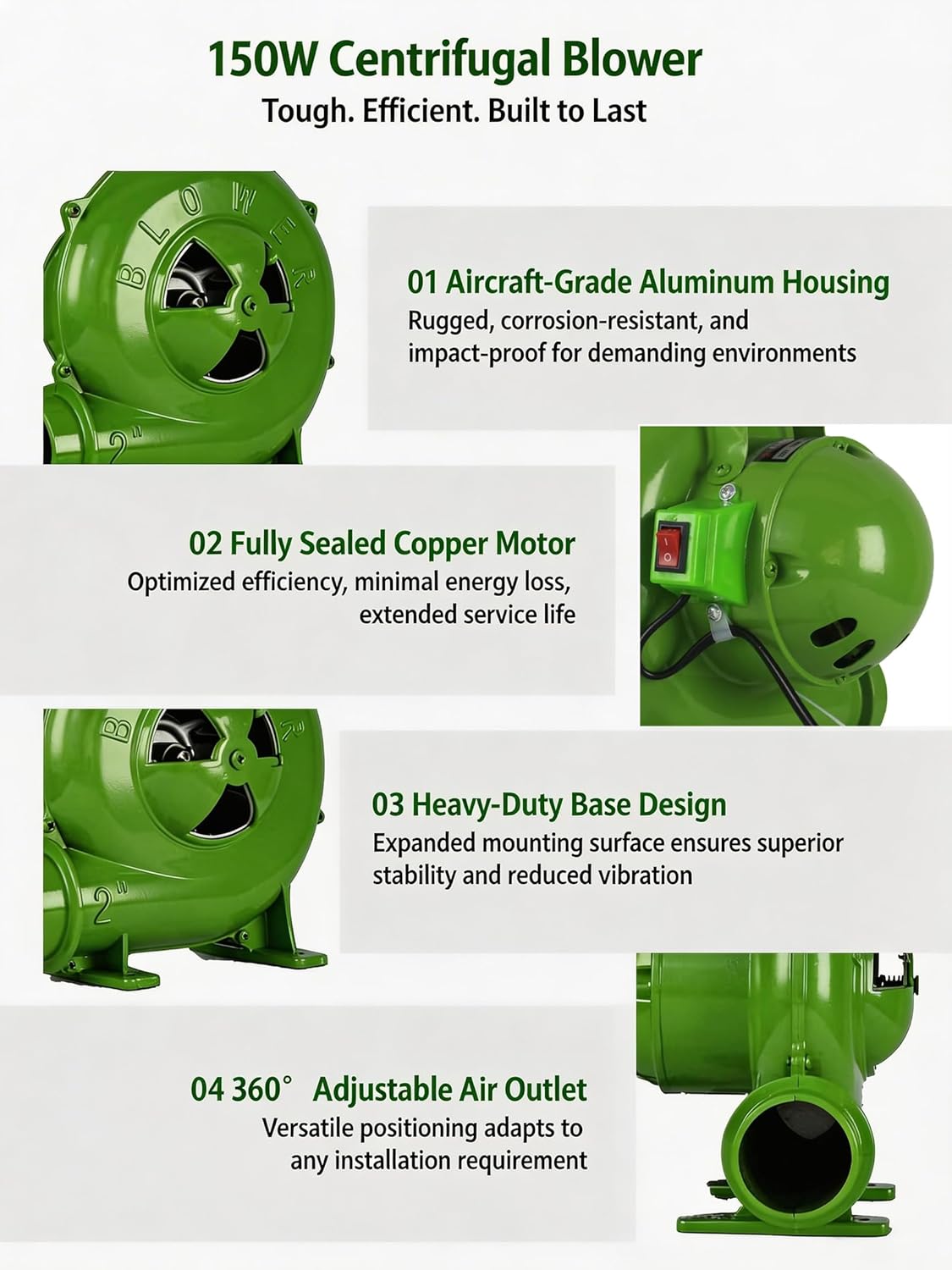 150W Centrifugal Blower Fan, 160CFM 2" Outlet, 110V Pure Copper Motor, Squirrel Cage Fan for BBQ, Camping, Kitchen, Inflatable, Blacksmith Forge, Boiler - 5.5 lbs Portable